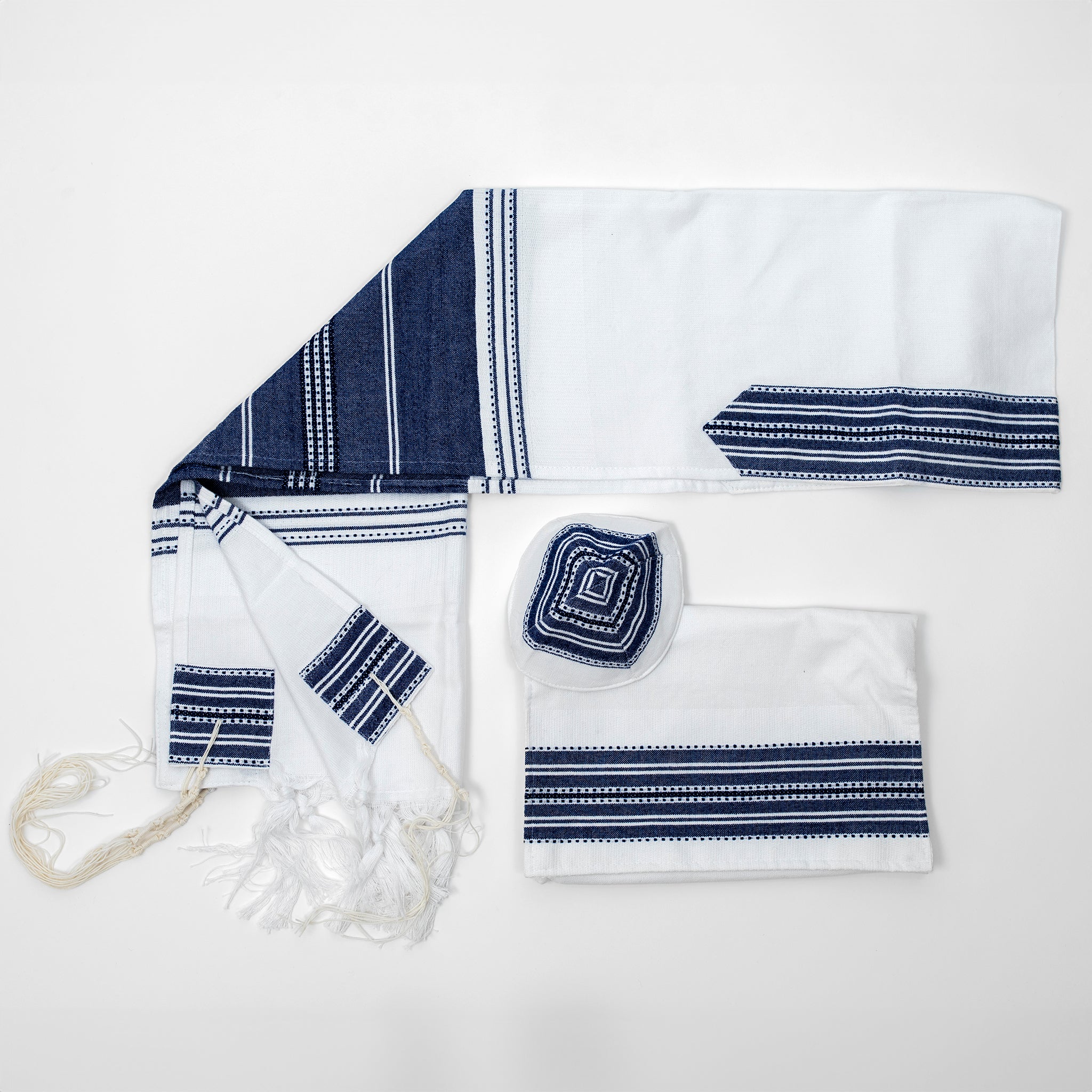 Elia - Cotton Tallit - Blue on White