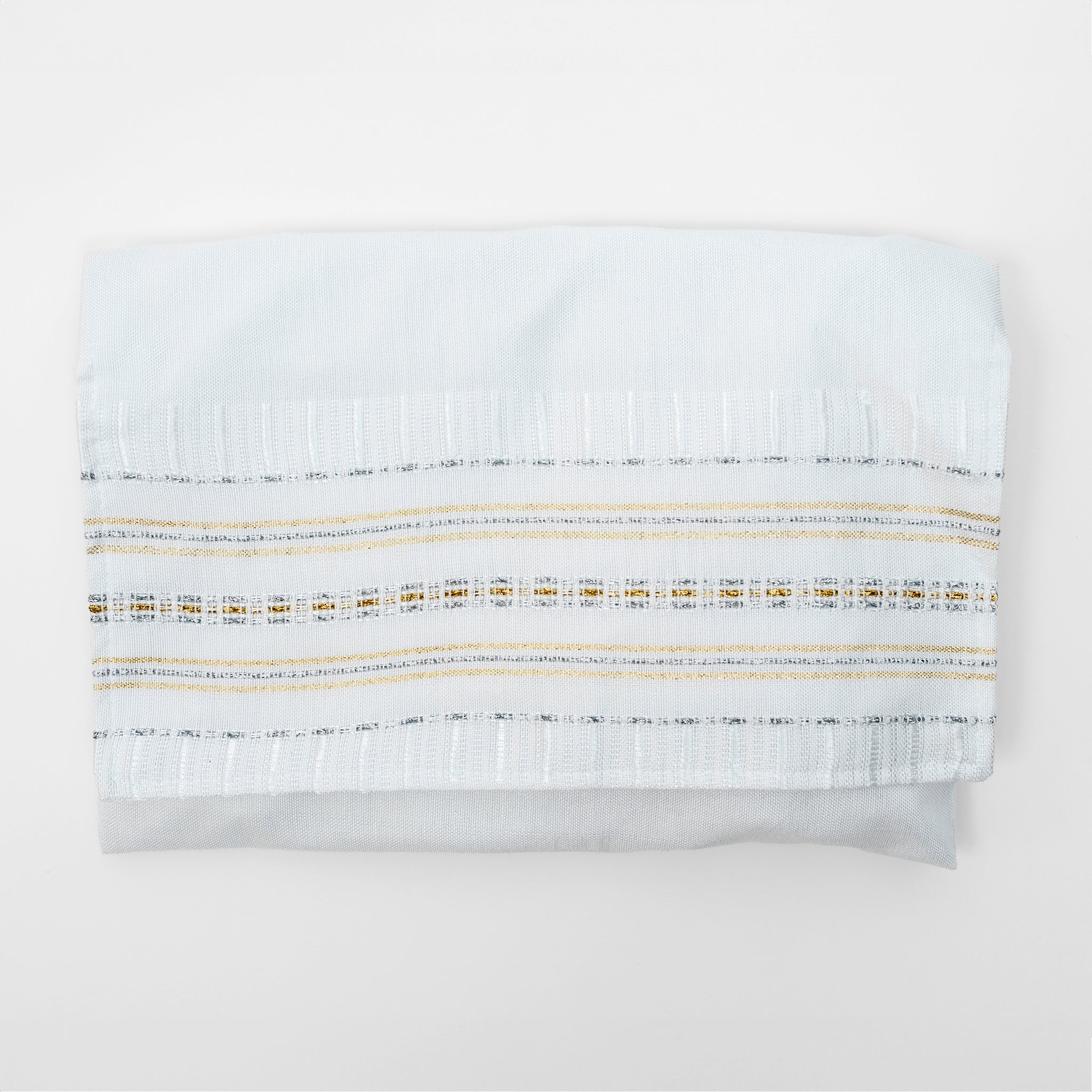 Elia - Silk Tallit - Gold and Silver on White
