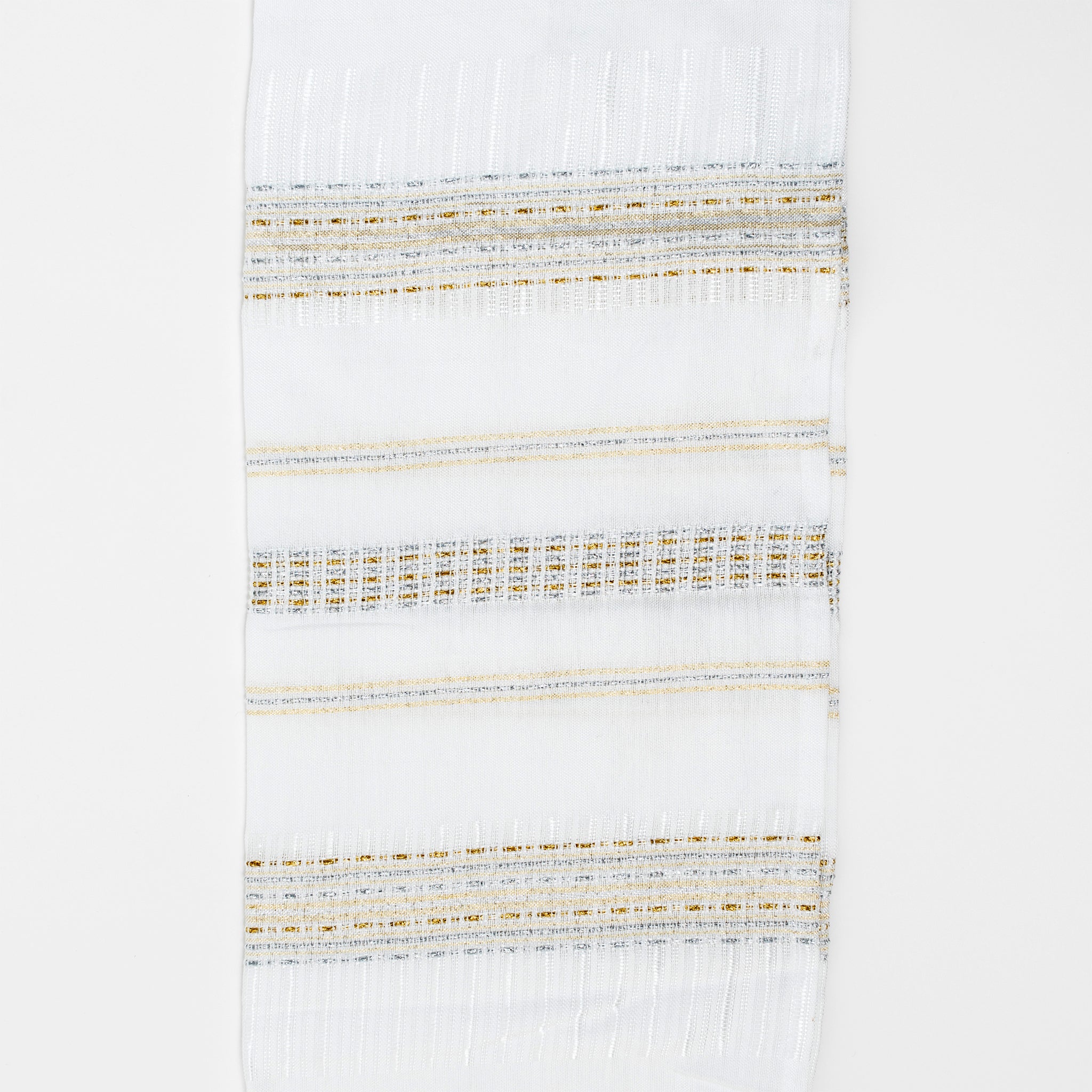 Elia - Silk Tallit - Gold and Silver on White