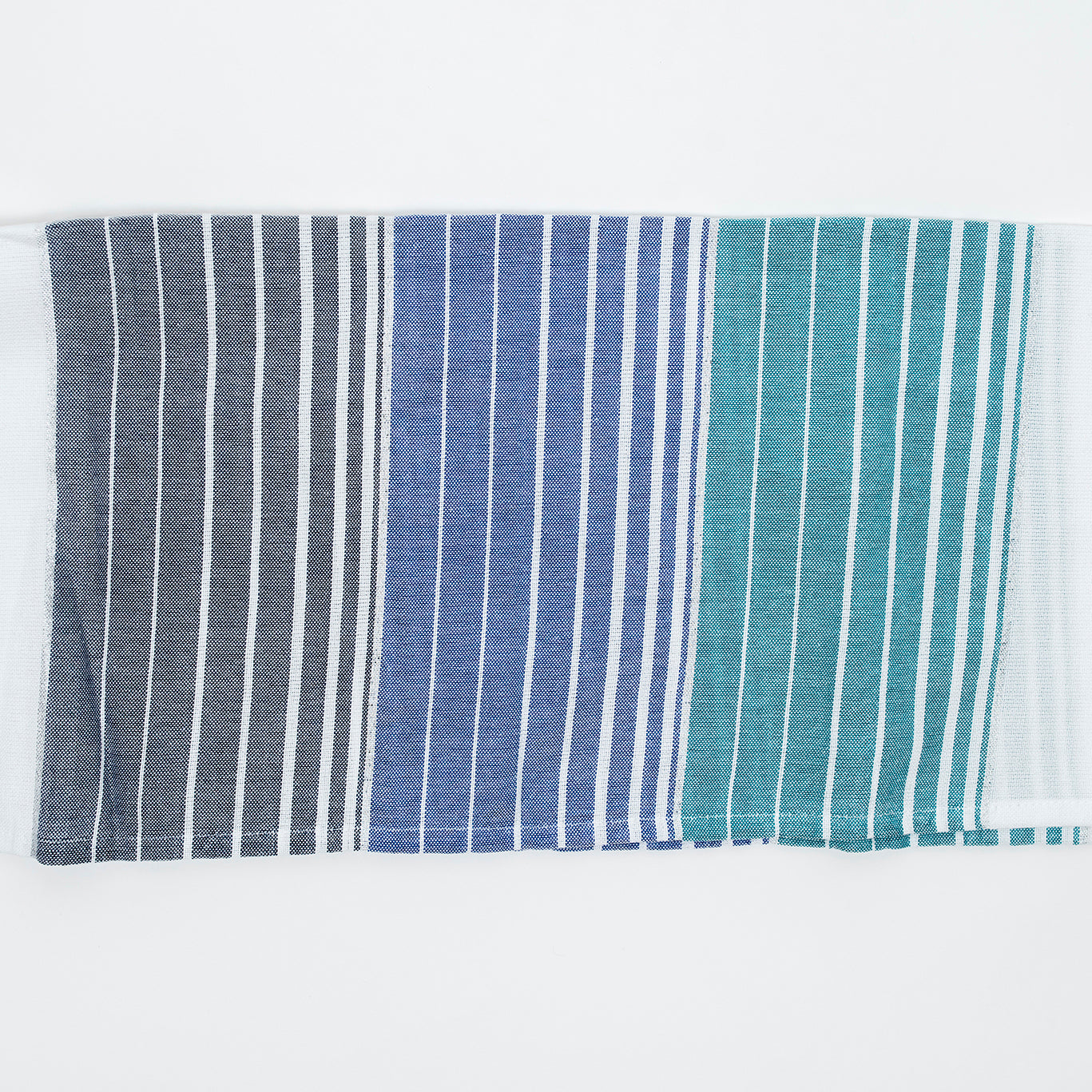 Ella - Cotton Tallit - Turquoise and Blue Stripes with Silver on White