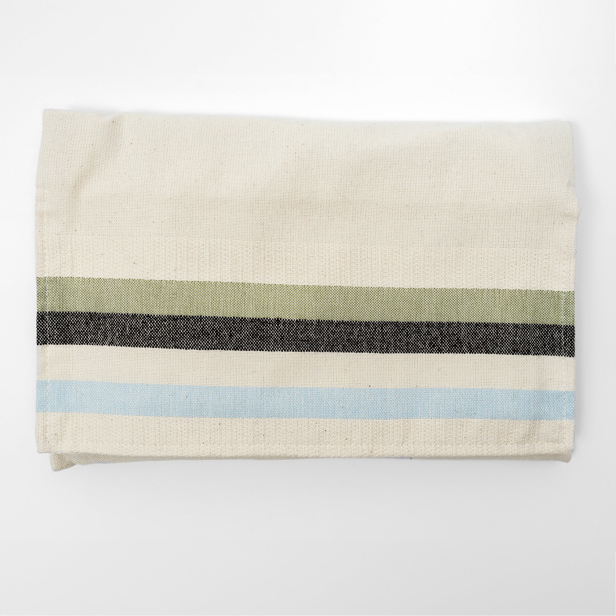 Emanuel - Cotton Tallit - Blue and Green Wide Stripes on Off-White