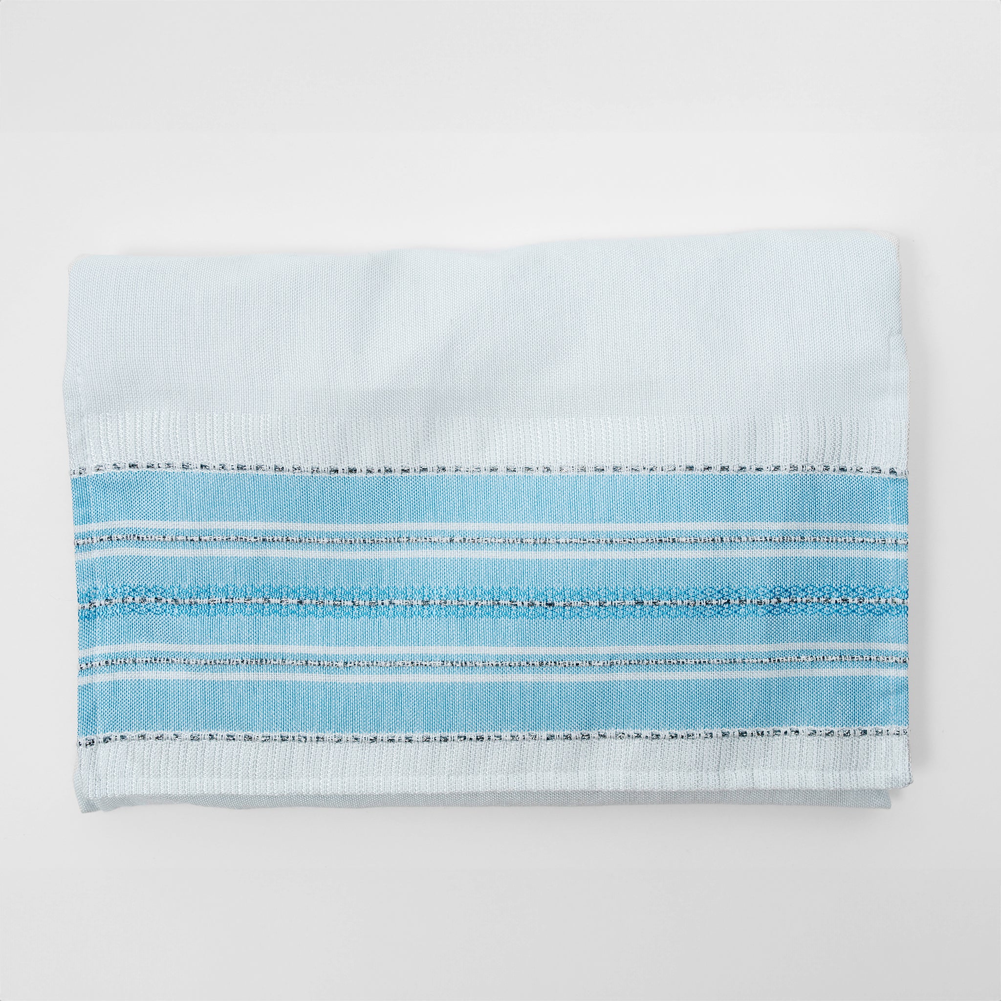 Elia - Silk Tallit - Baby Blue with Silver on White