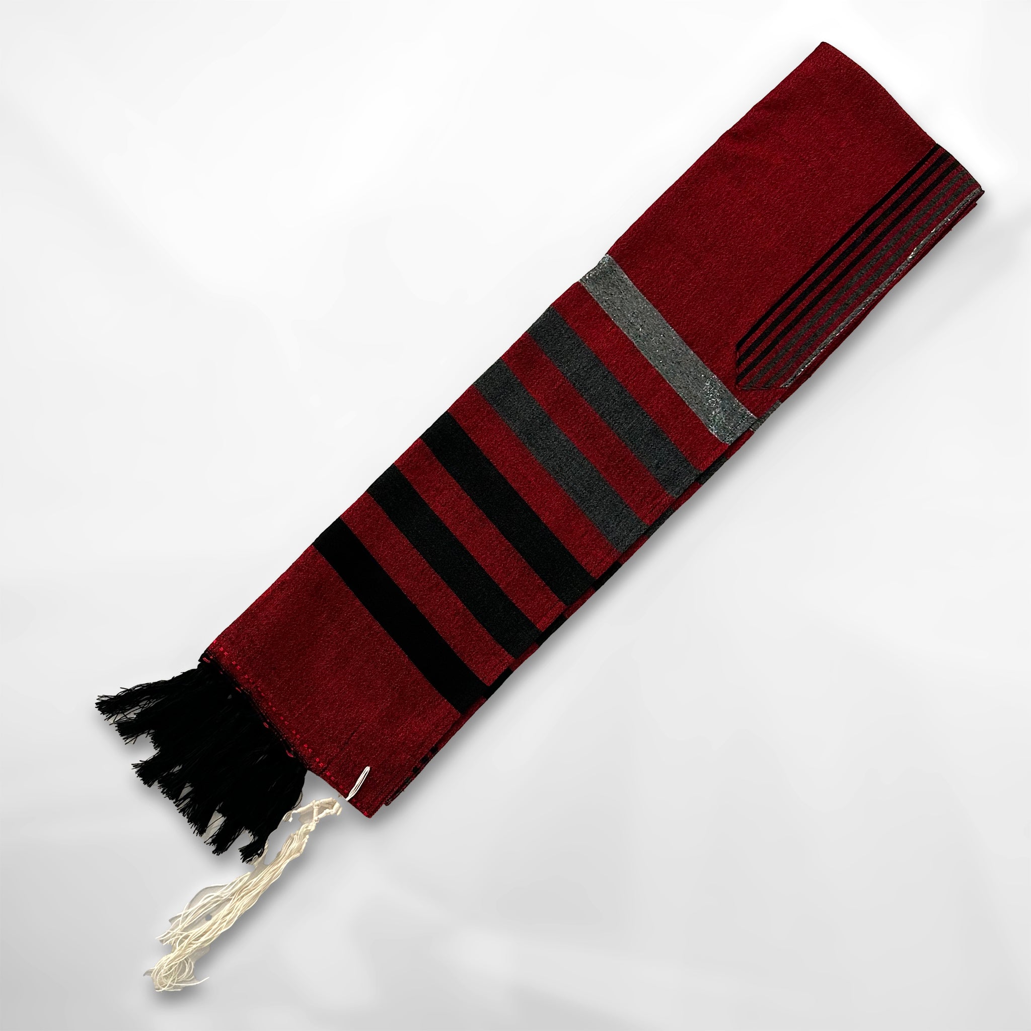 Gad - Wool Tallit - Grays on Red