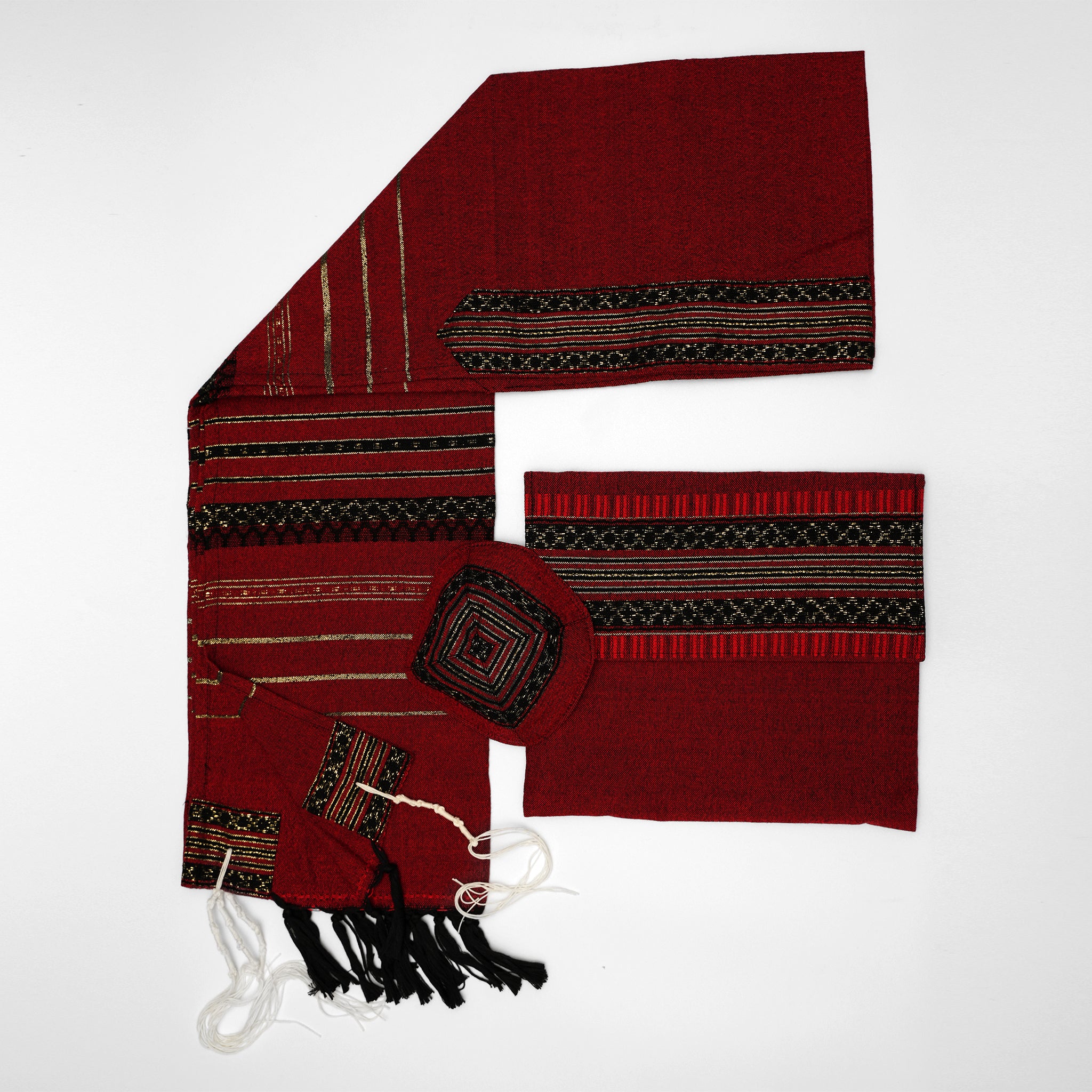 Hagar - Cotton Tallit - Black and gold on Red