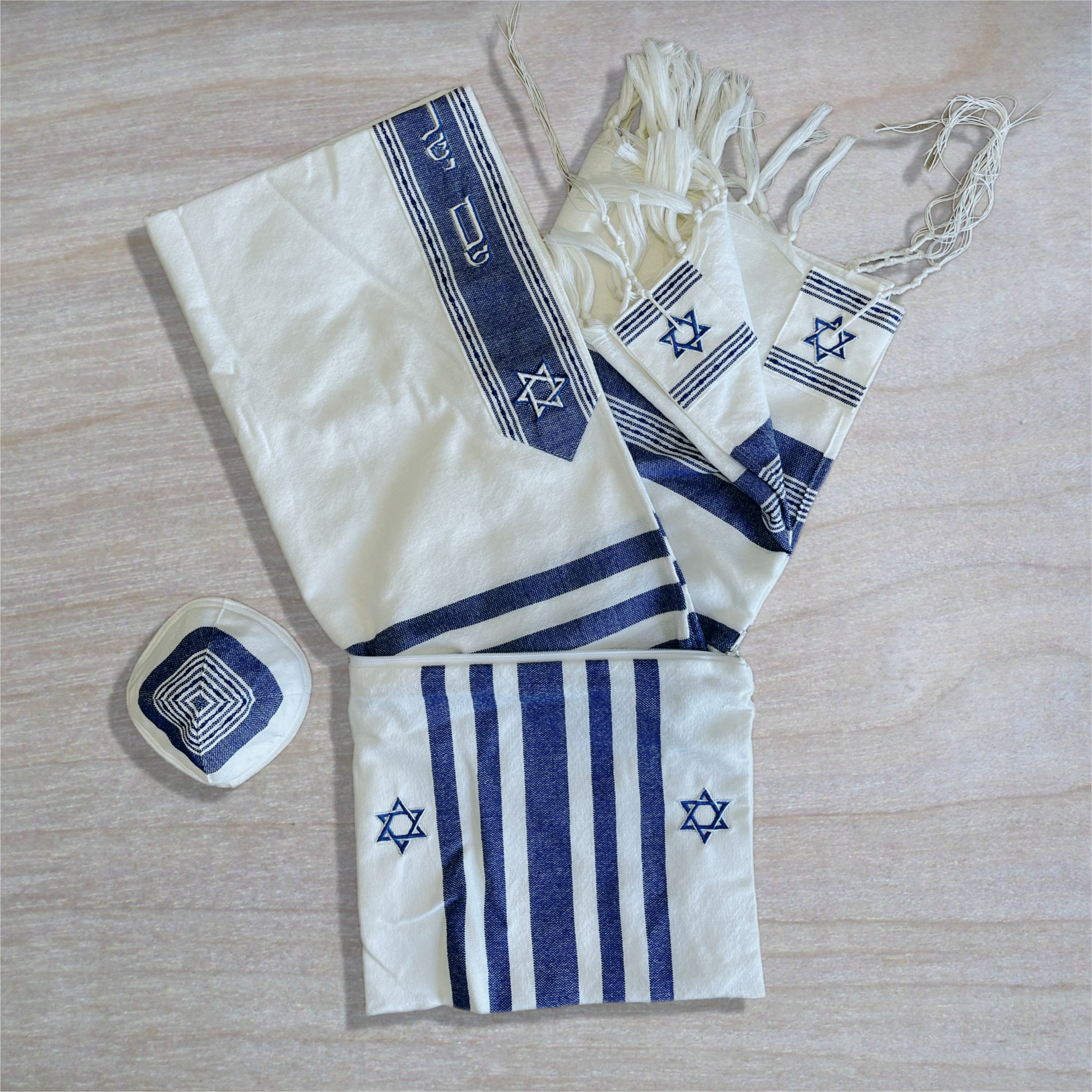 Special Edition “Am Israel Chai” Wool Tallit - blue on white