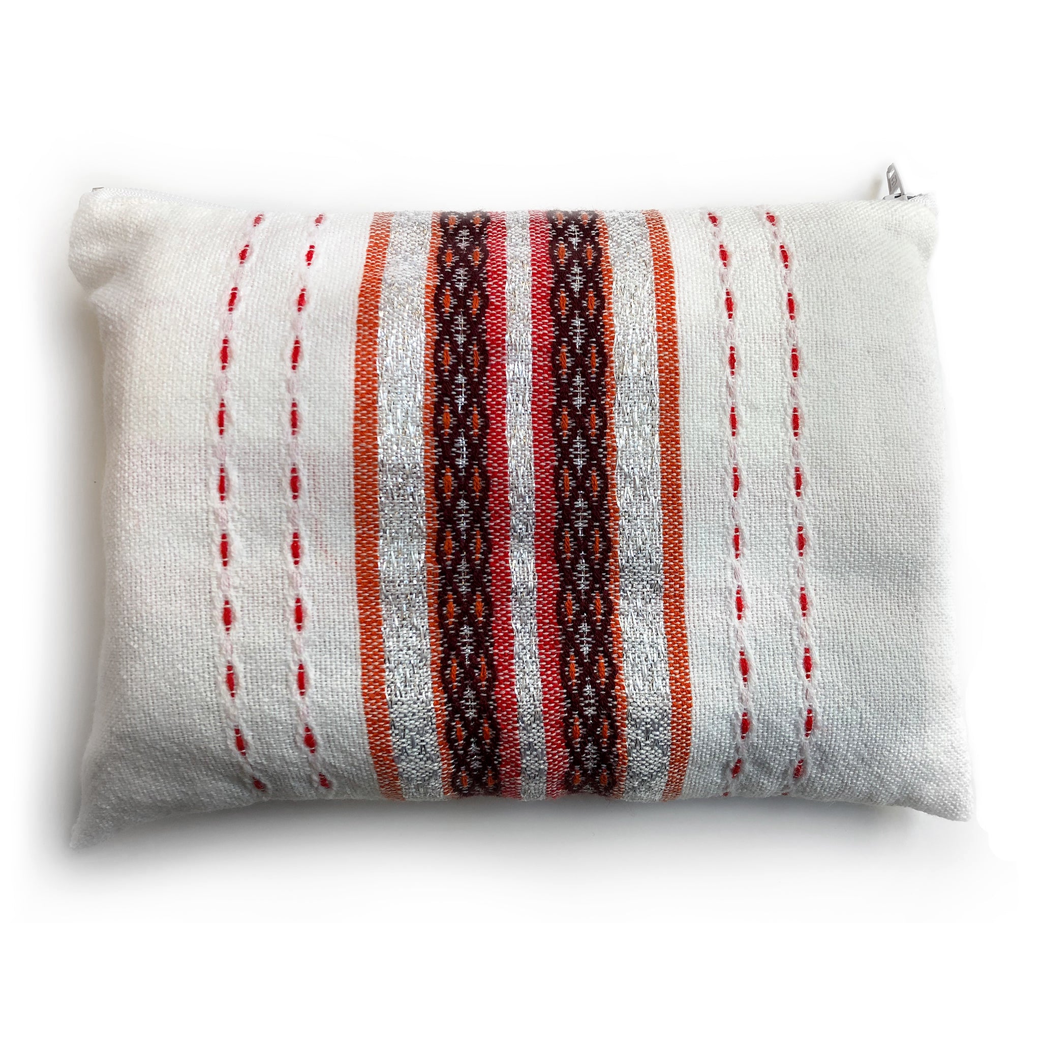 Gabrieli Premium - Wool Tallit - Red, Orange & Silver on White