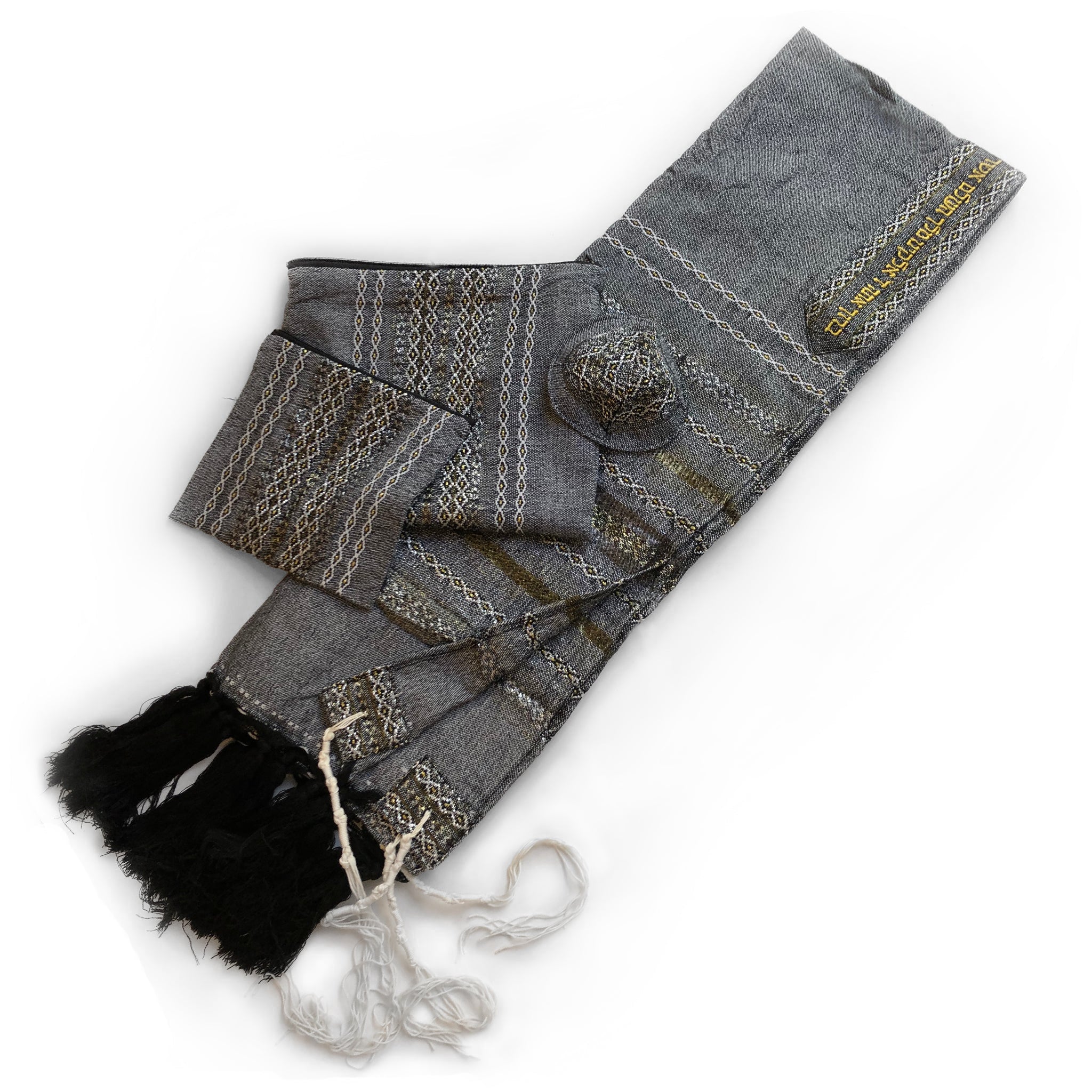 Gabrieli Premium - Wool Tallit - Gold & Silver on Gray