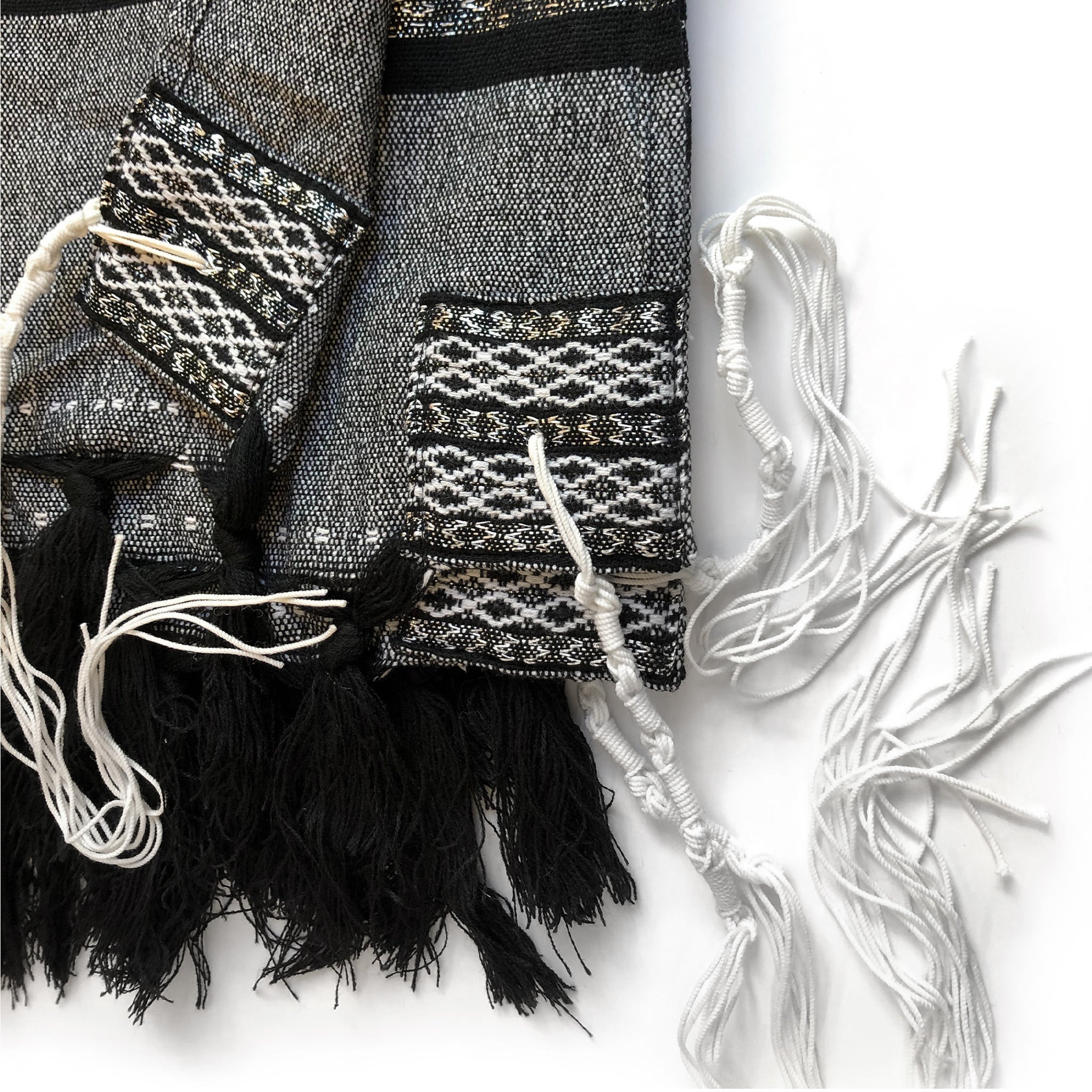 Gabrieli Premium - Wool Tallit - Black, White & Silver on Gray
