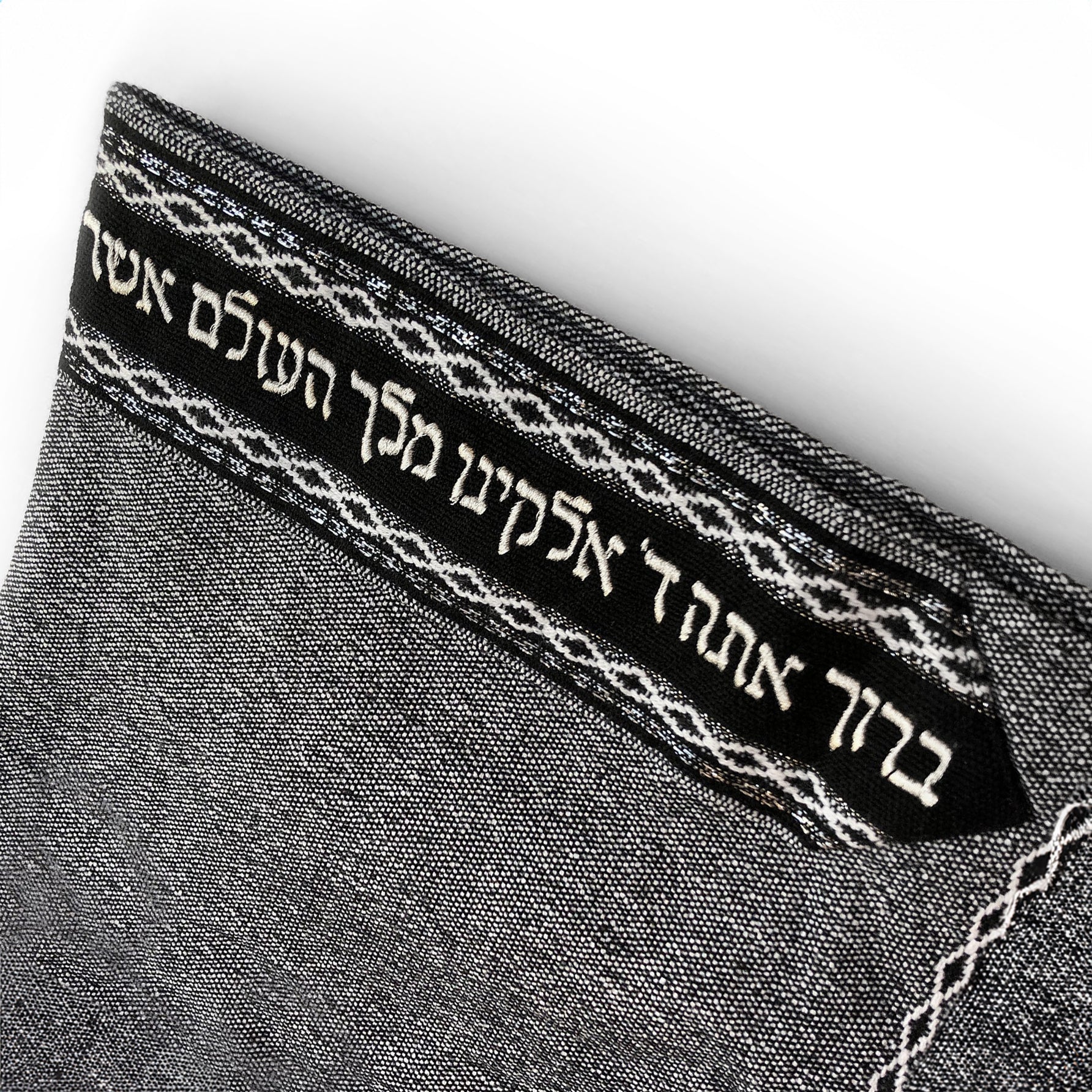 Gabrieli Premium - Wool Tallit - Black, White & Silver on Gray