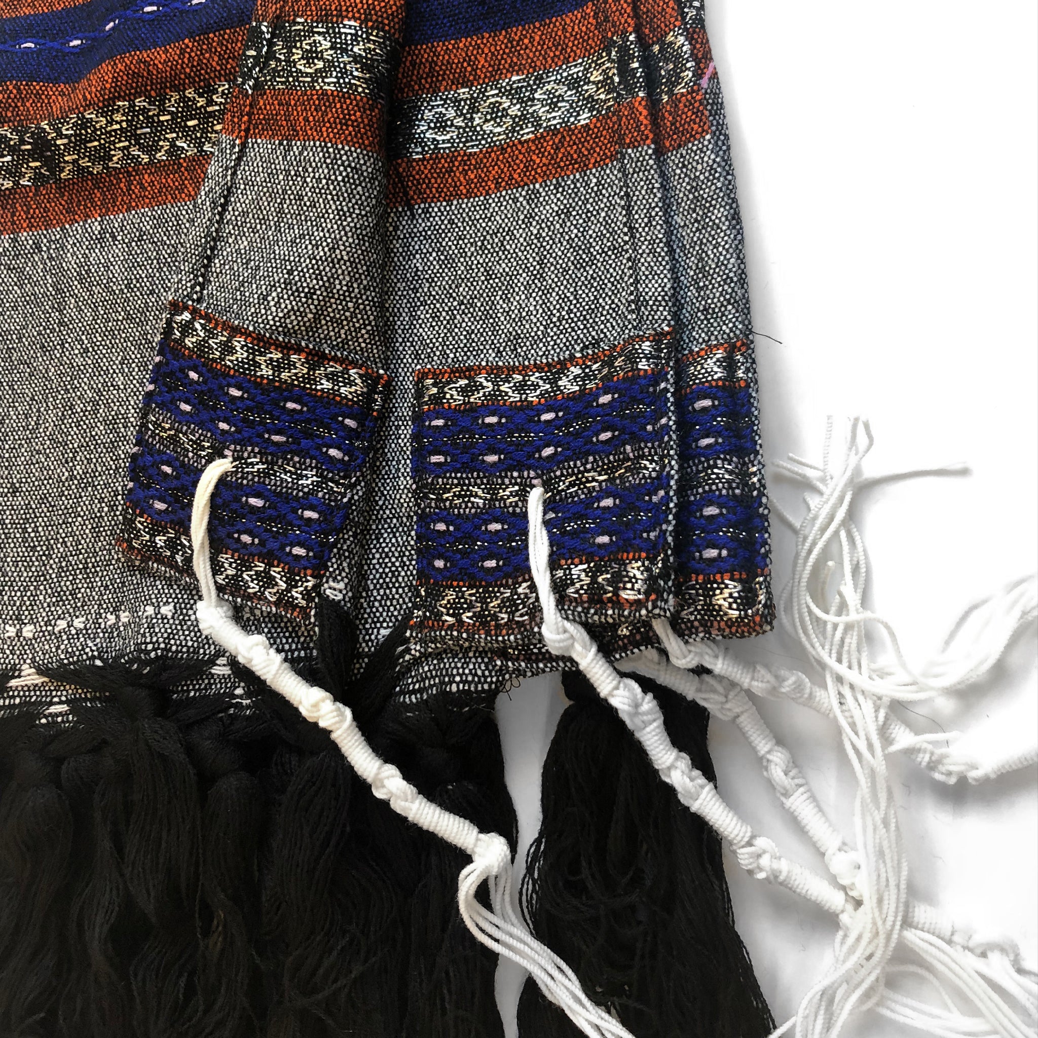 Gabrieli Premium - Wool Tallit - Blue & Orange with Silver on Gray