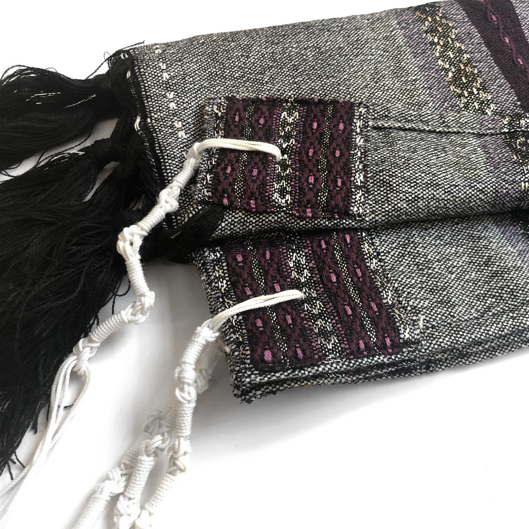 Gabrieli Premium - Wool Tallit - Purples & Silver on Gray