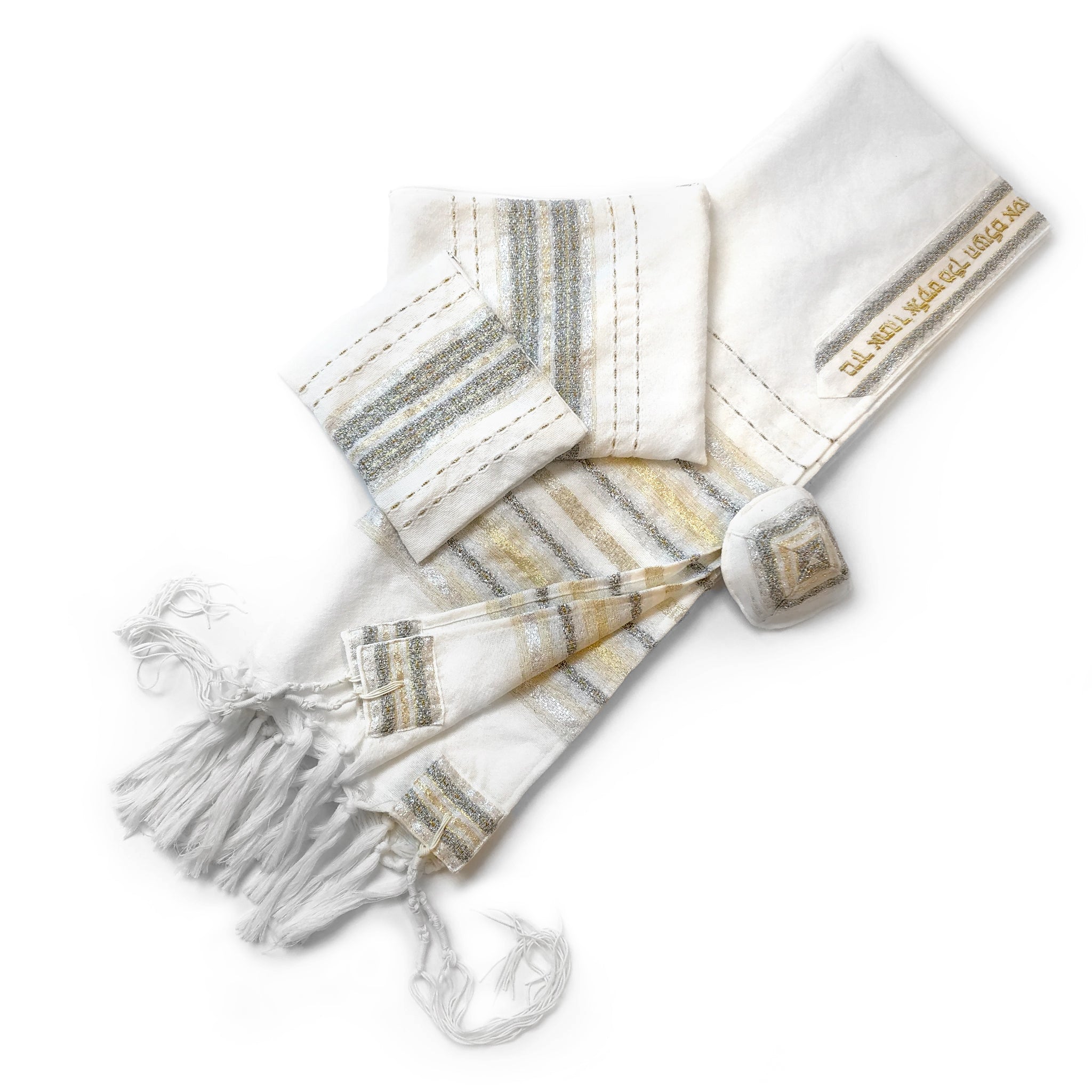 Gabrieli Premium - Wool Tallit - Gold & Silver on White