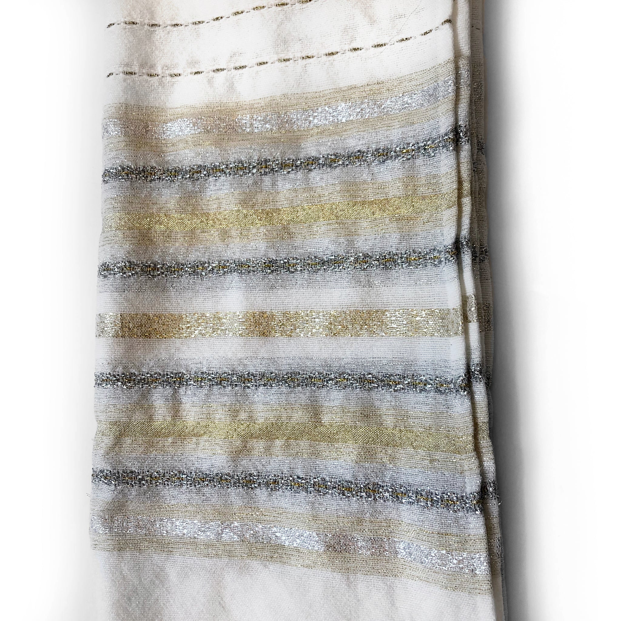 Gabrieli Premium - Wool Tallit - Gold & Silver on White