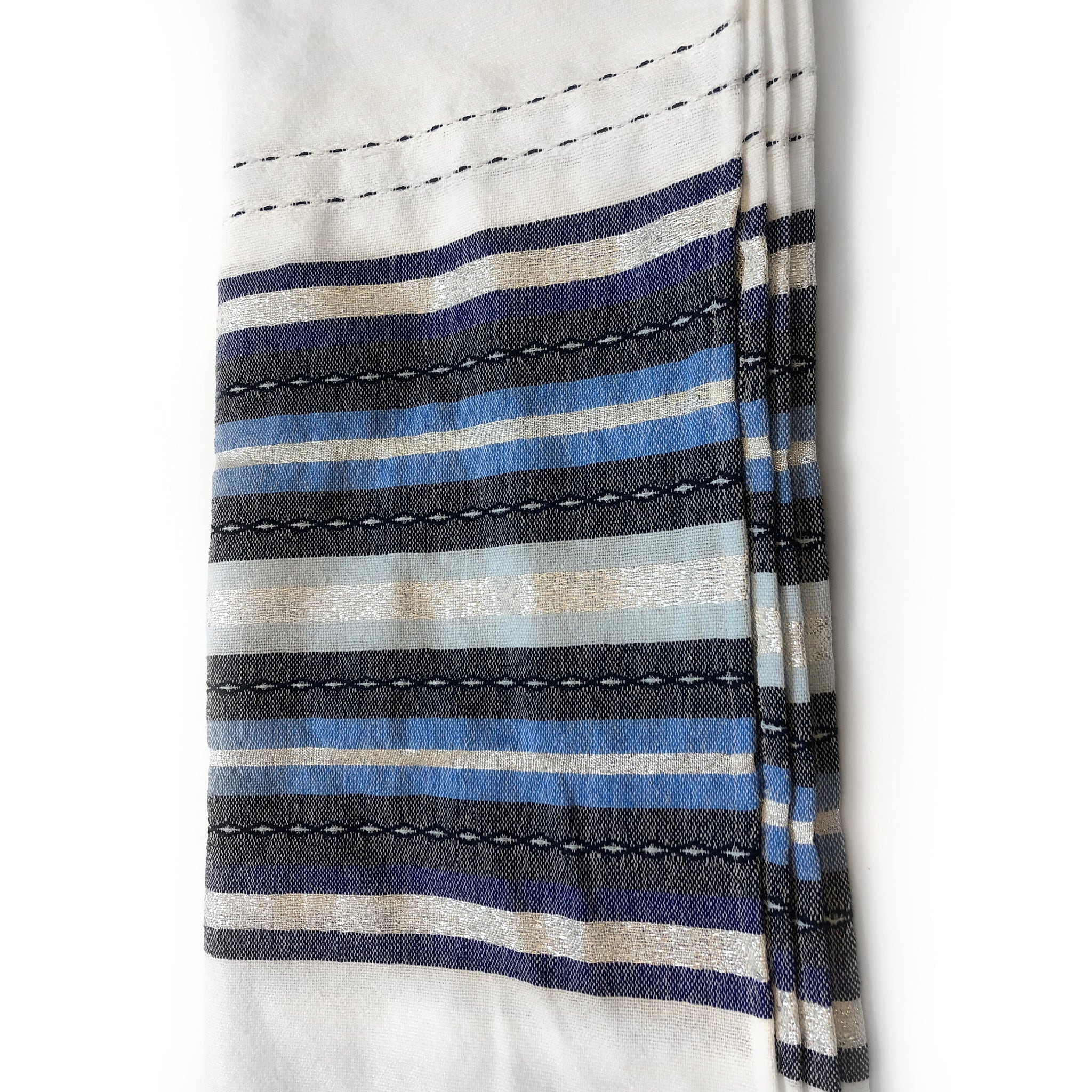 Gabrieli Premium - Wool Tallit - shades of Blue & Silver on White