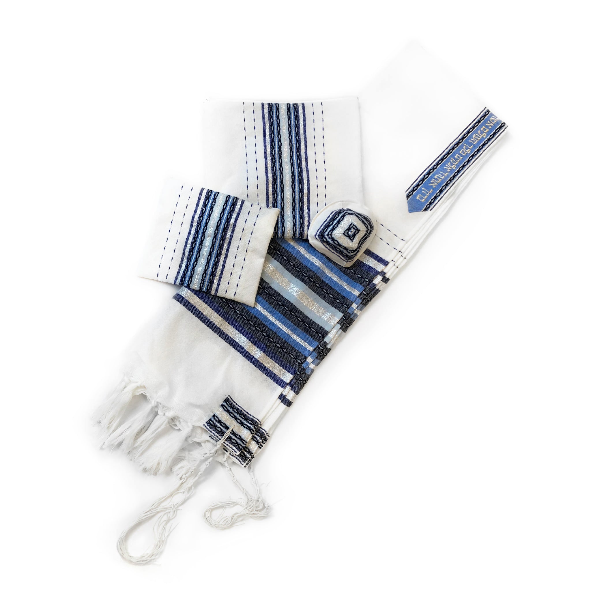 Gabrieli Premium - Wool Tallit - shades of Blue & Silver on White