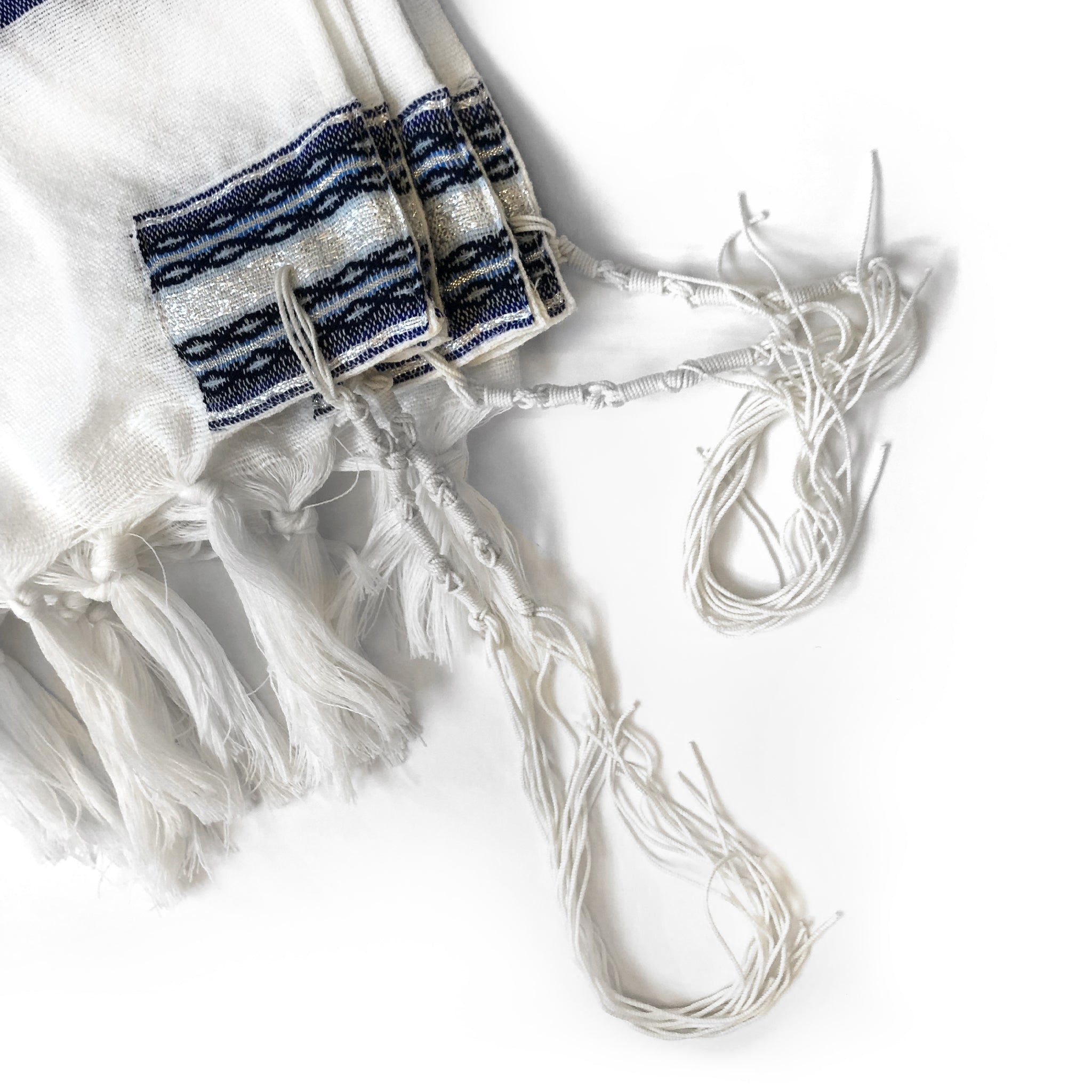 Gabrieli Premium - Wool Tallit - shades of Blue & Silver on White