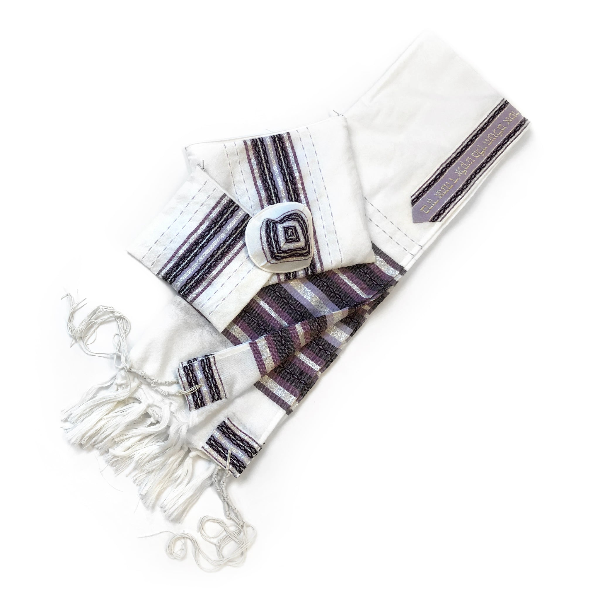 Gabrieli Premium - Wool Tallit - Purples & Silver on White