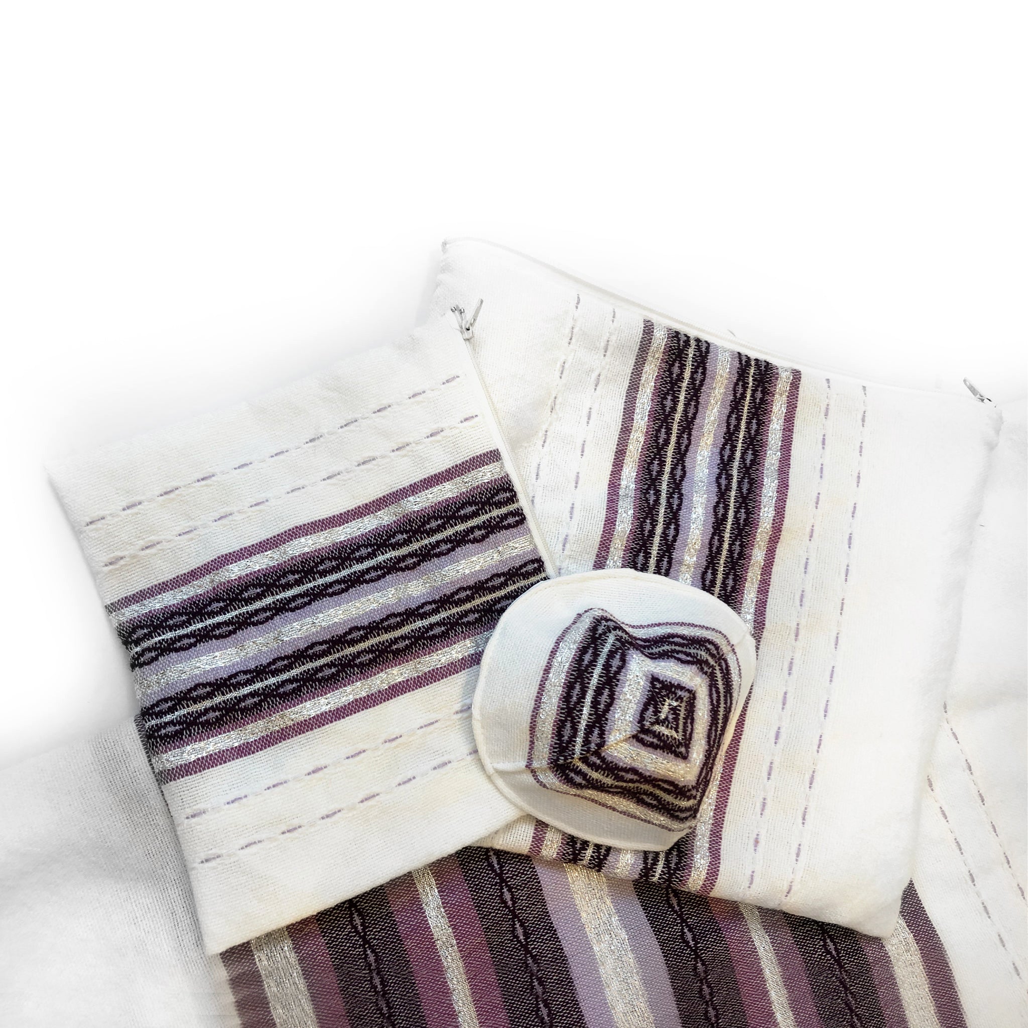 Gabrieli Premium - Wool Tallit - Purples & Silver on White