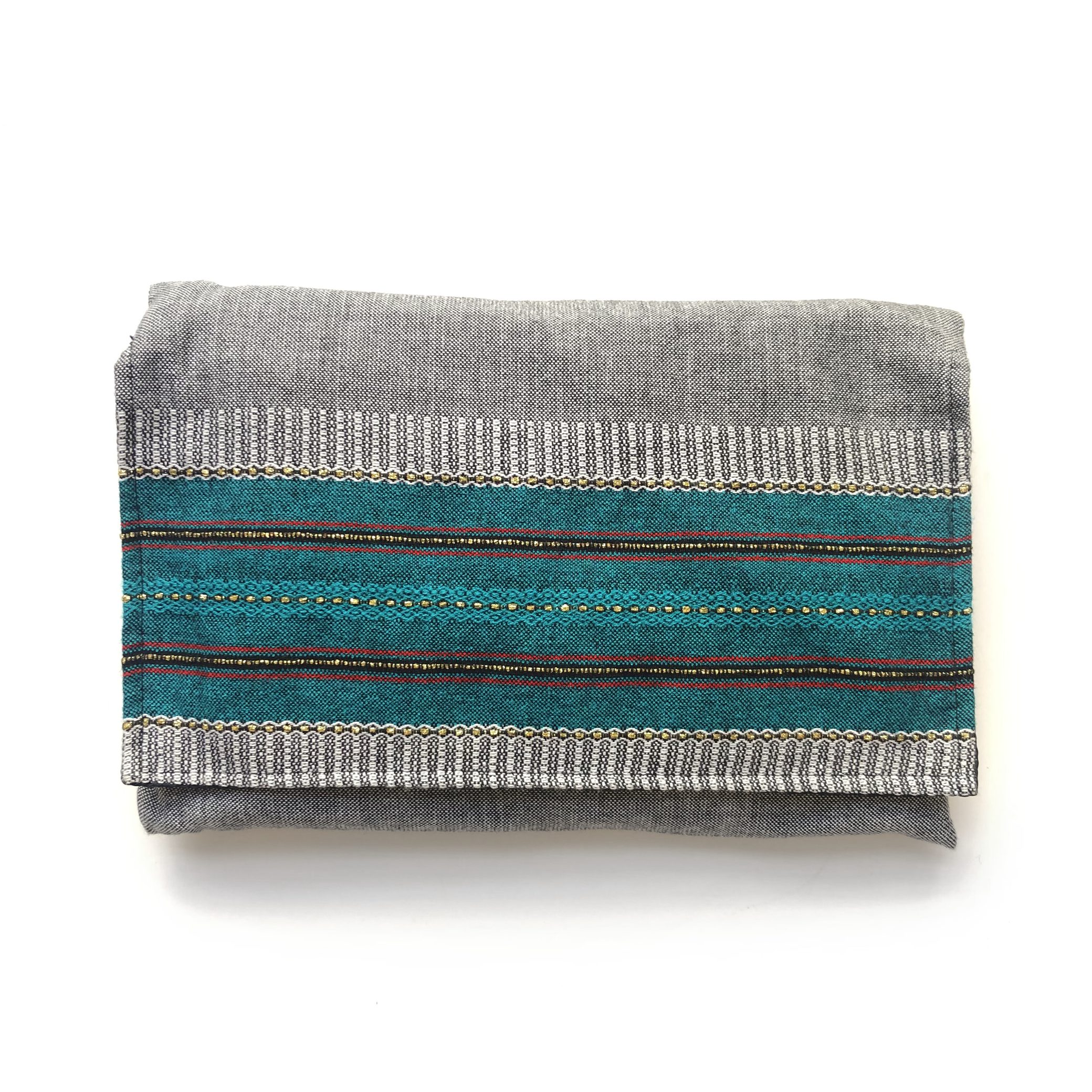 Elia - Cotton Tallit - Turquoise with Gold on Grey