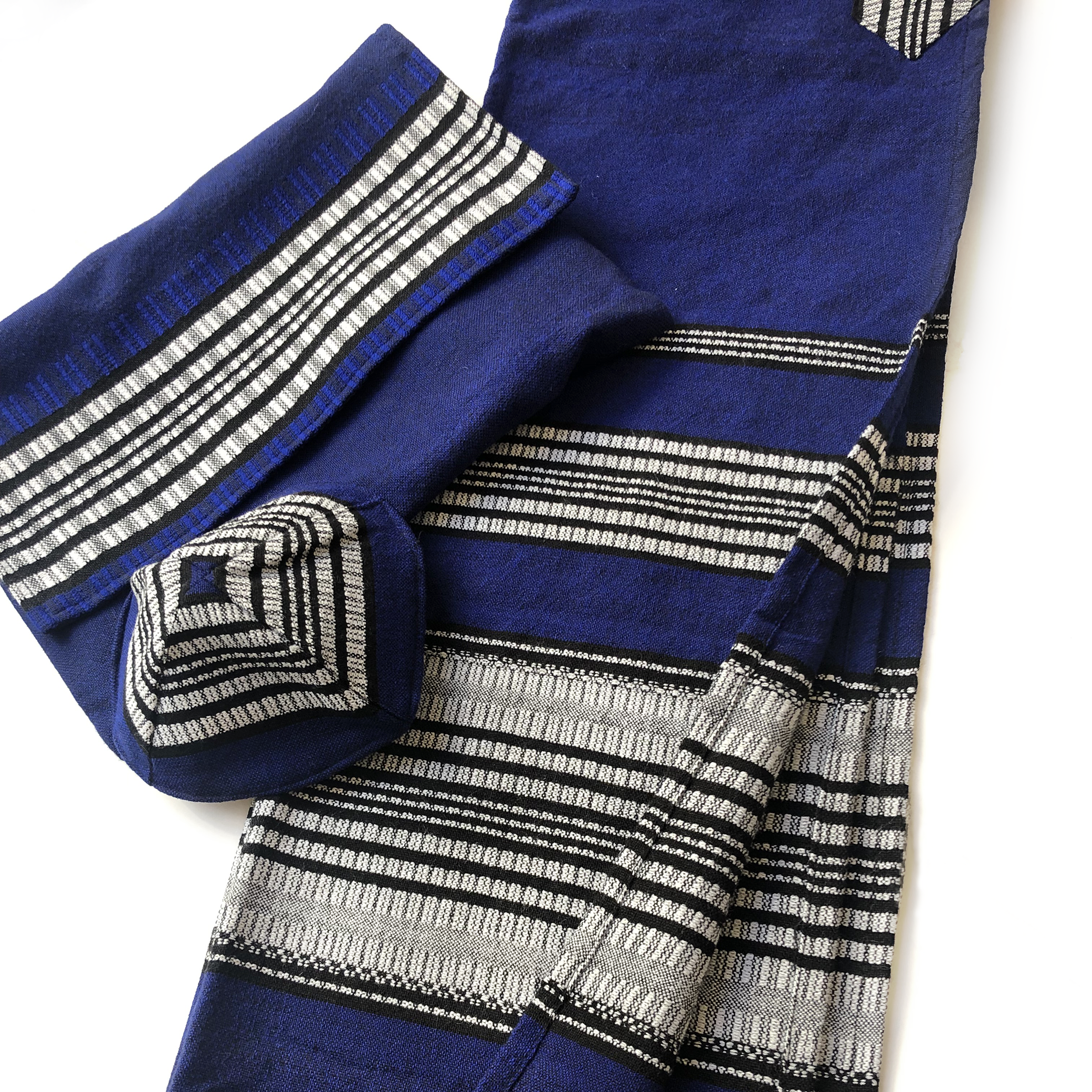 Yoel - Cotton Tallit - Grey and Black on Blue