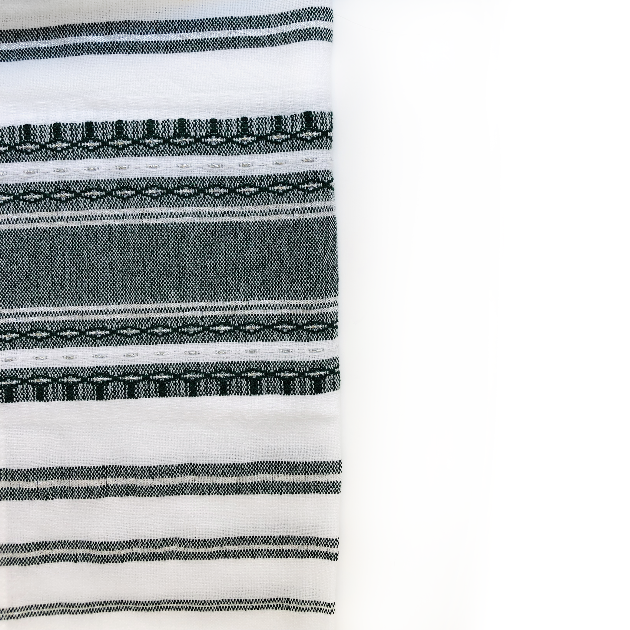 Samuel - Wool Tallit - Dark Green and Silver on White