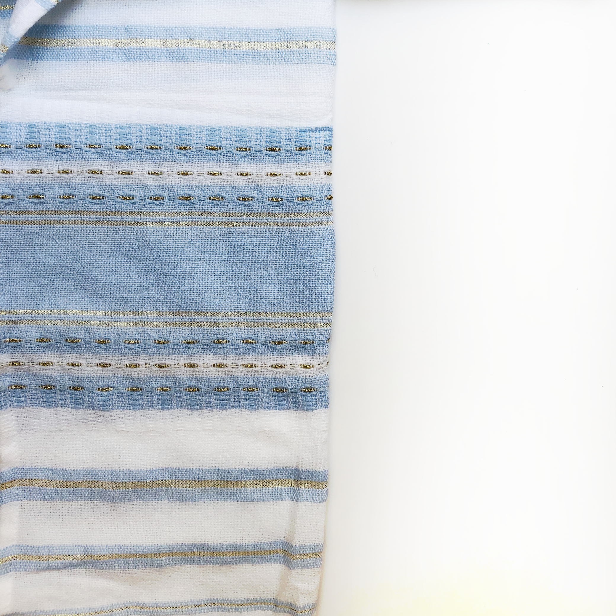 Samuel - Wool Tallit - Baby Blue with Gold on White