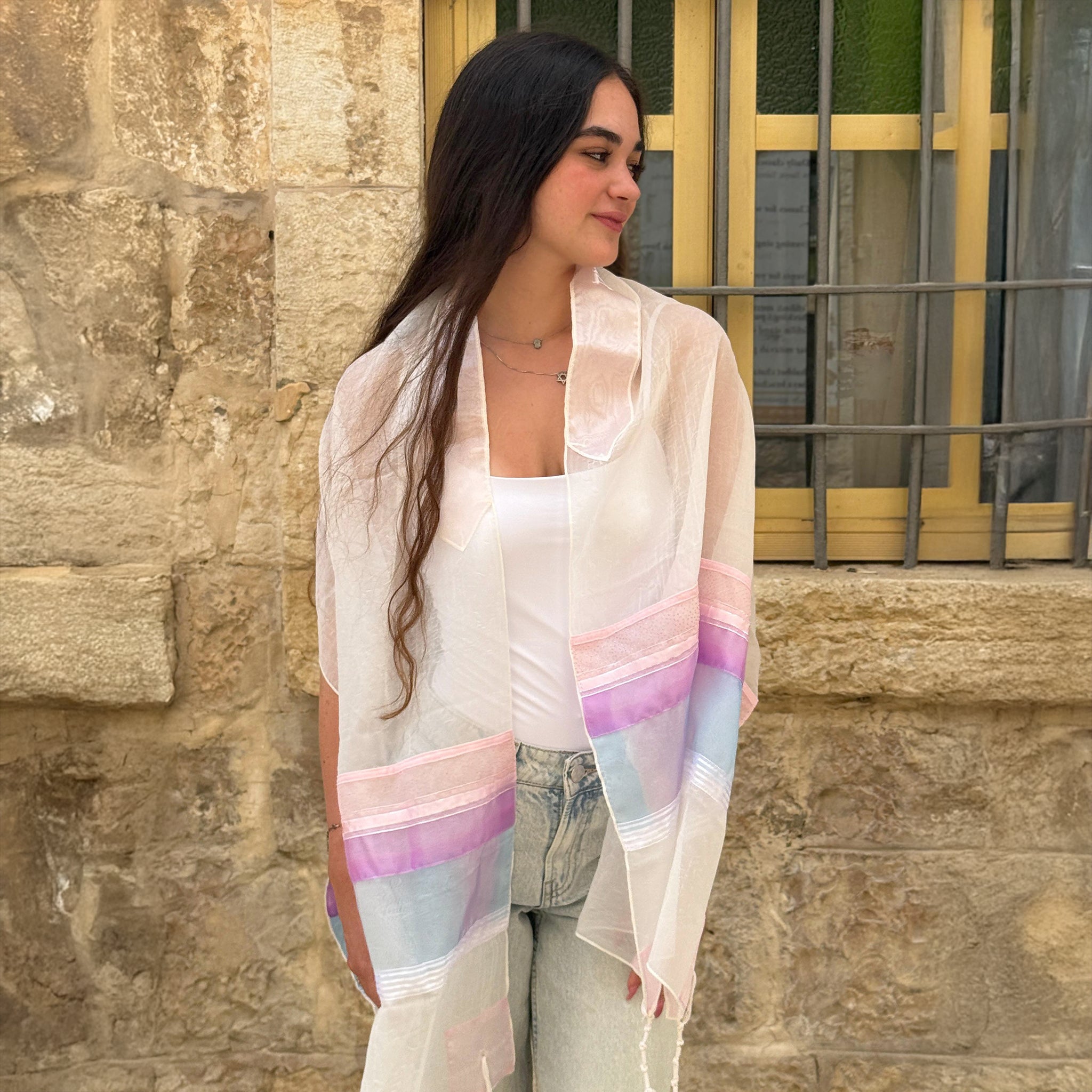 Lady Gabrieli - Voile Tallit - Pink Glitter
