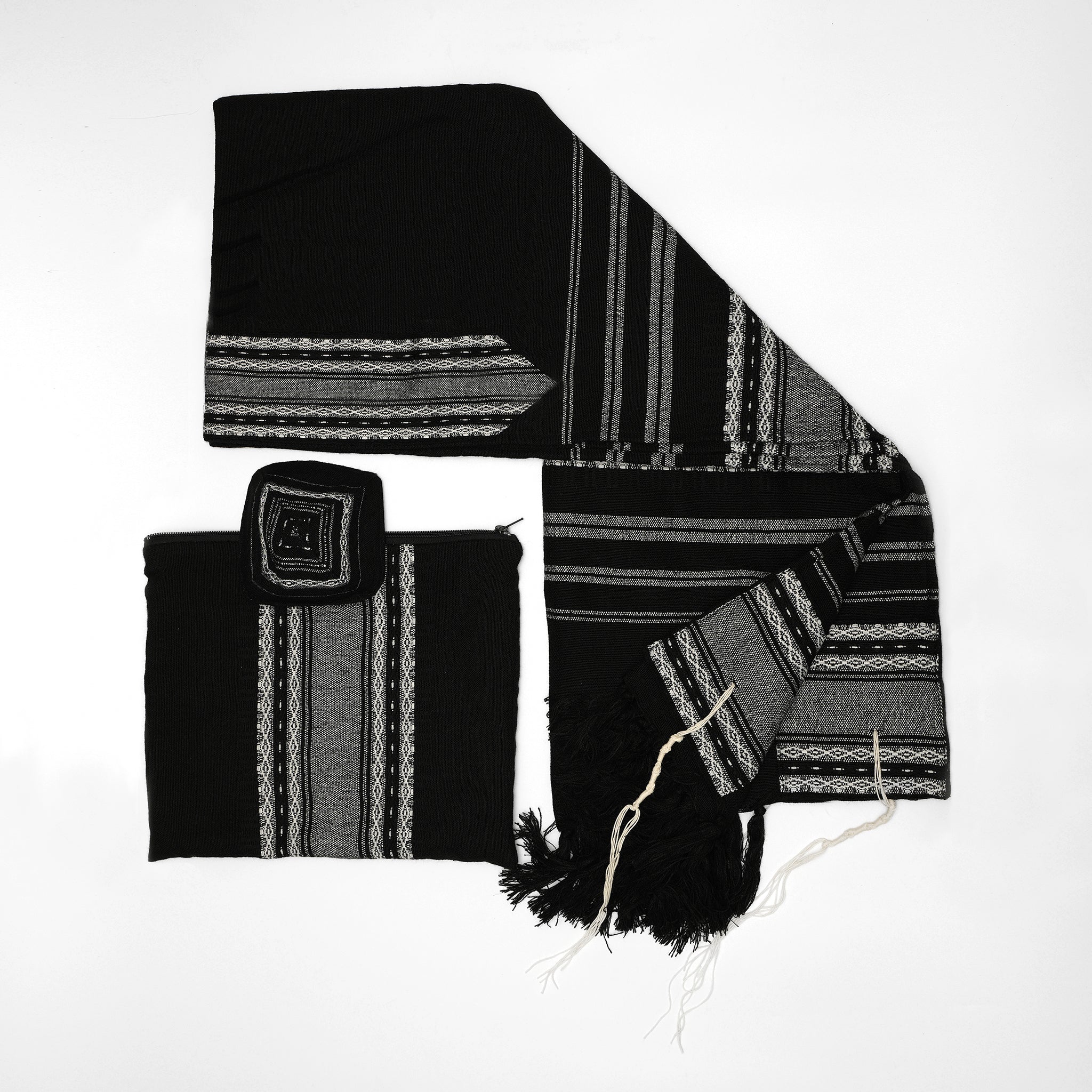 Samuel - Wool Tallit  - White on Black