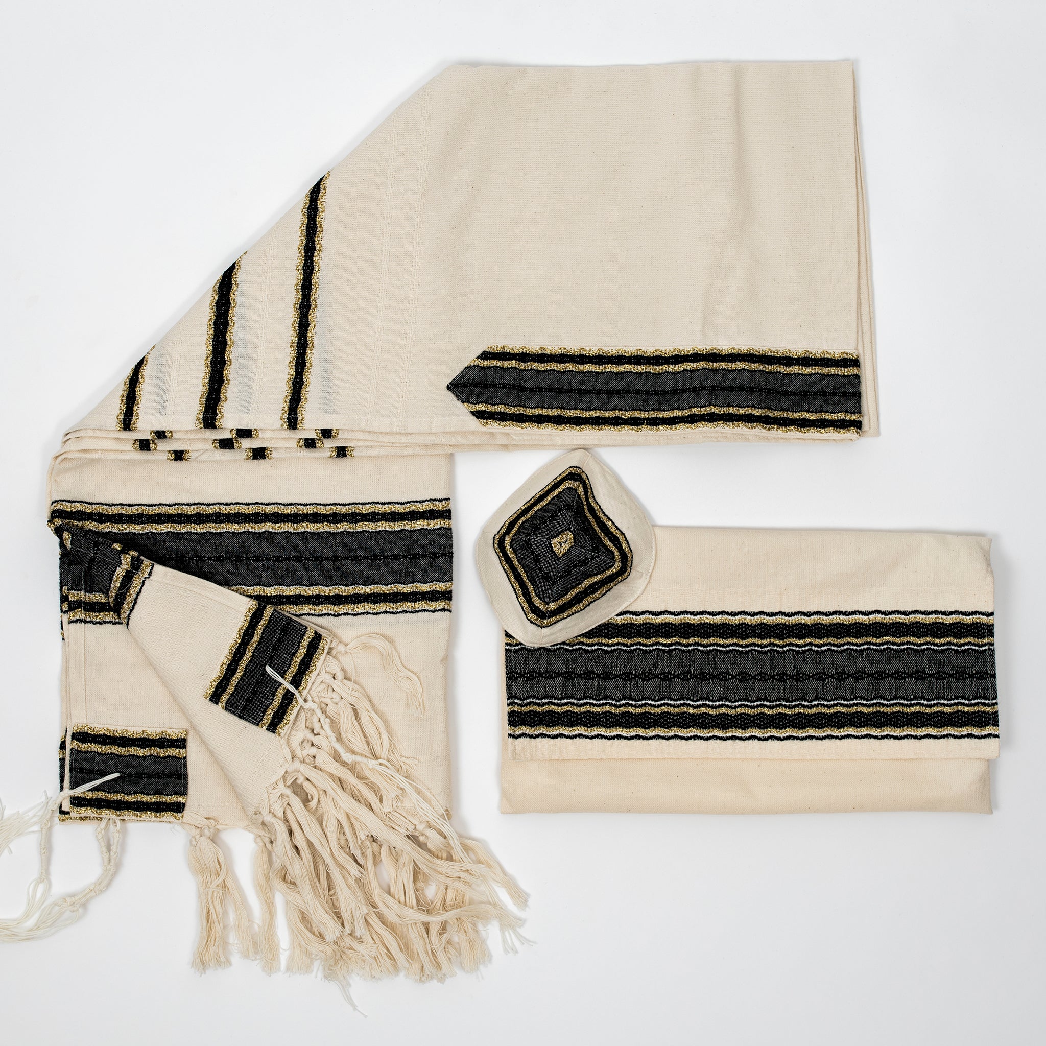 Adam - Cotton Tallit - Black and Gold on Off-White