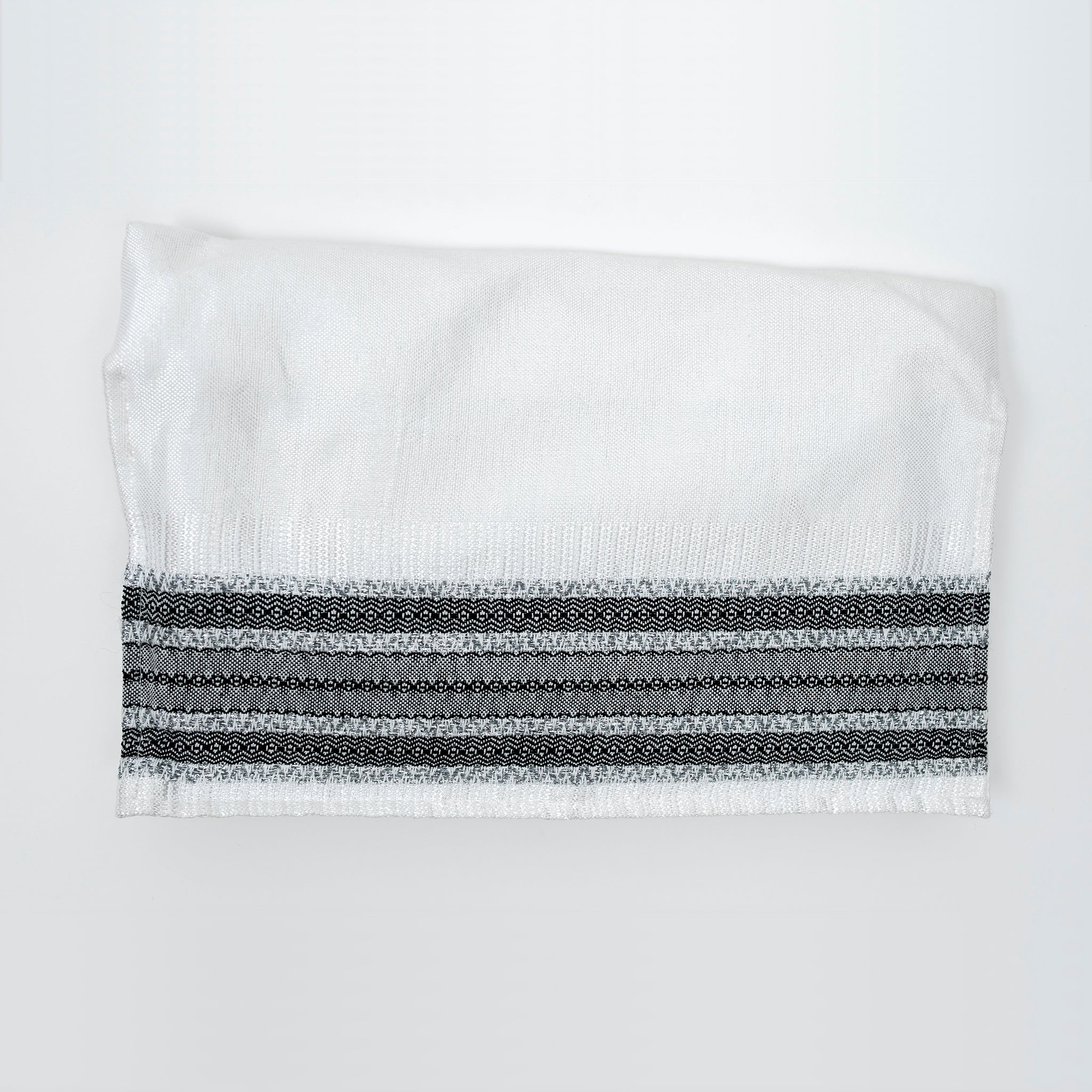 Adam - Silk Tallit - Greys and Silver on White