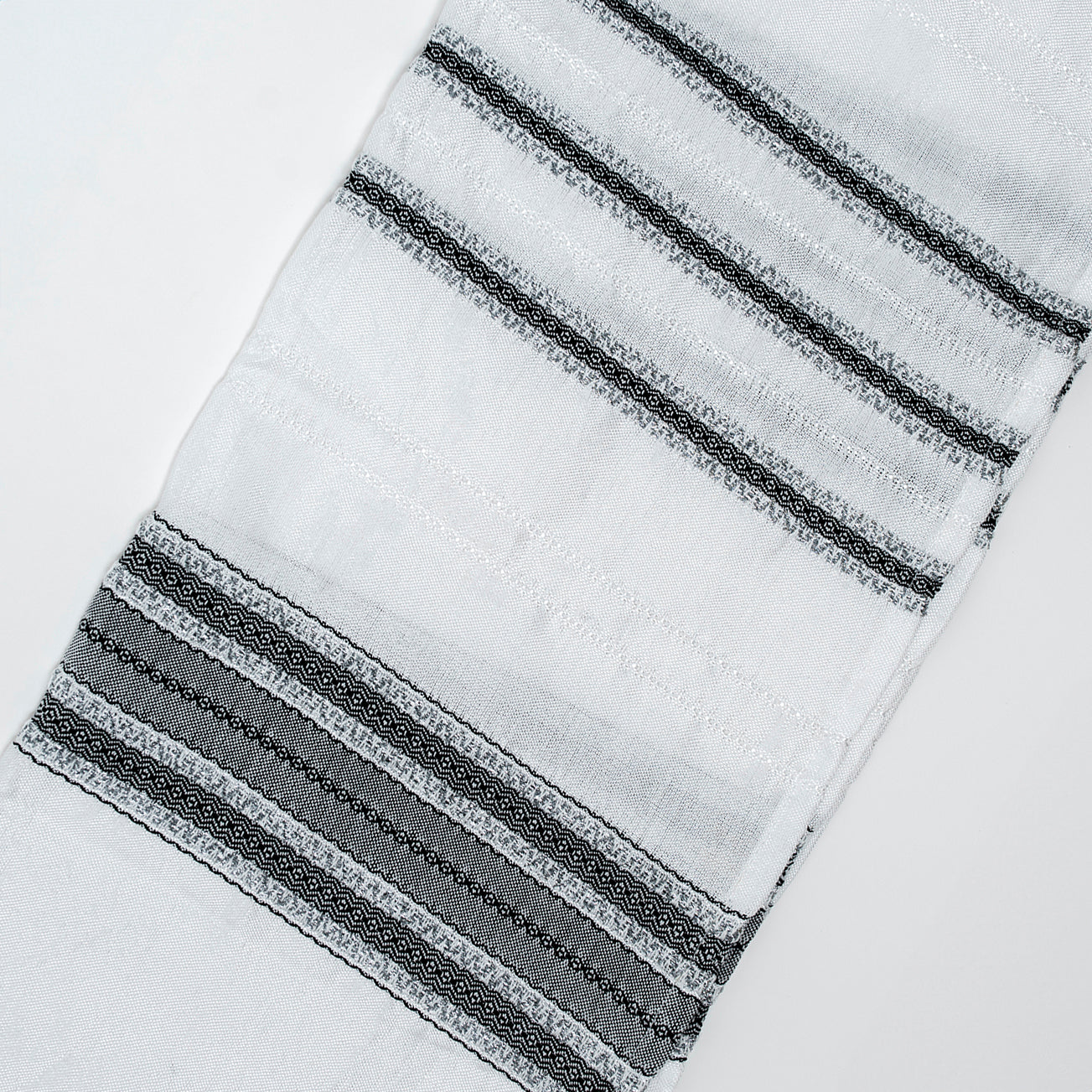 Adam - Silk Tallit - Greys and Silver on White