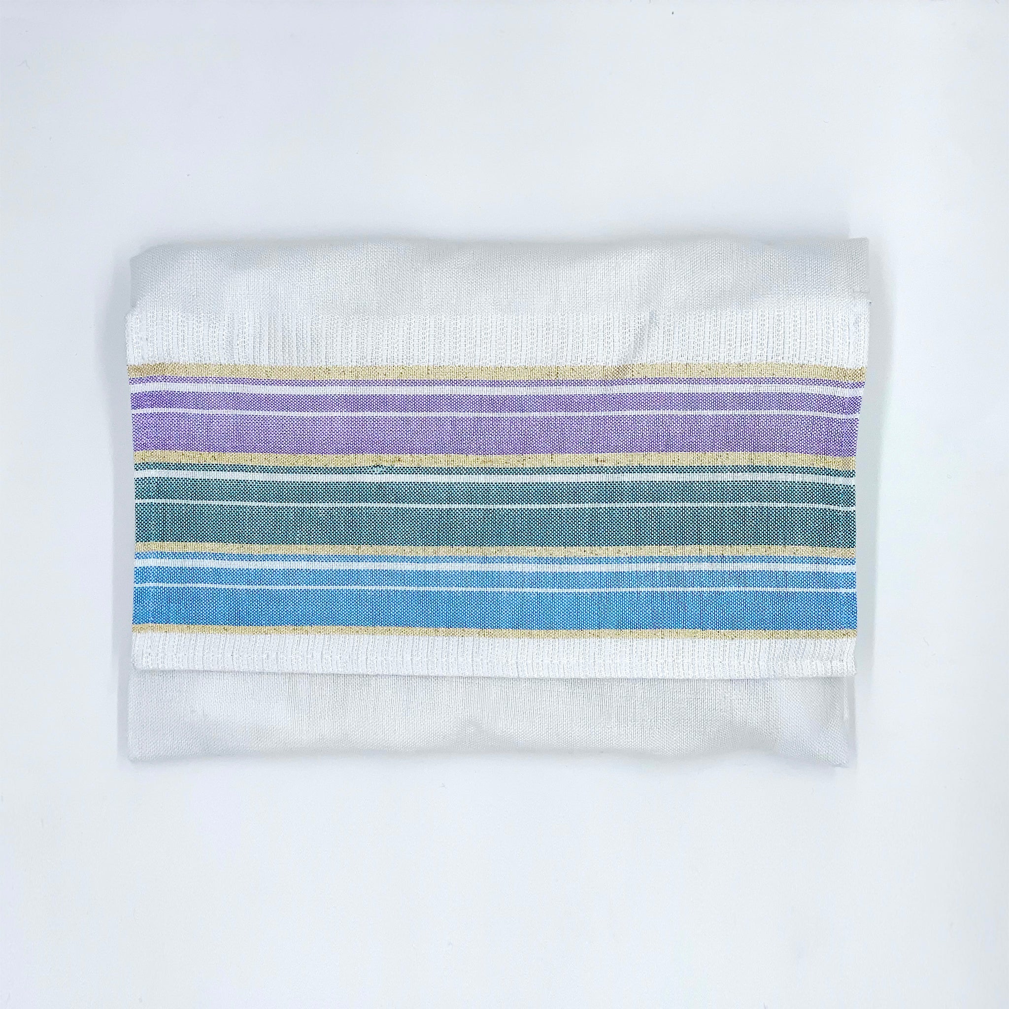 Ella - Silk Tallit  - Pastel Purple, Teal and blue with Gold on White