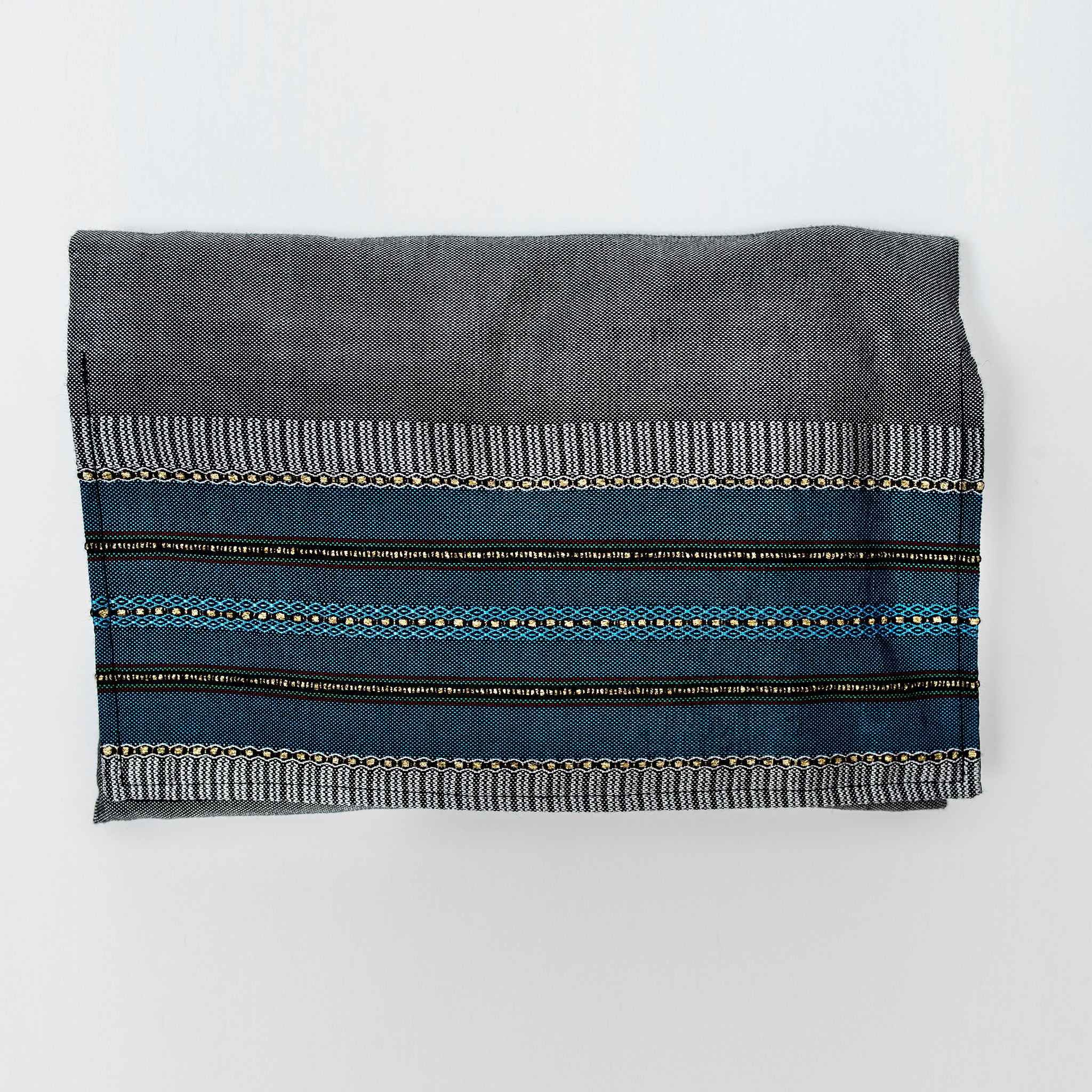 Elia - Silk Tallit- Flag Blue with gold on Gray