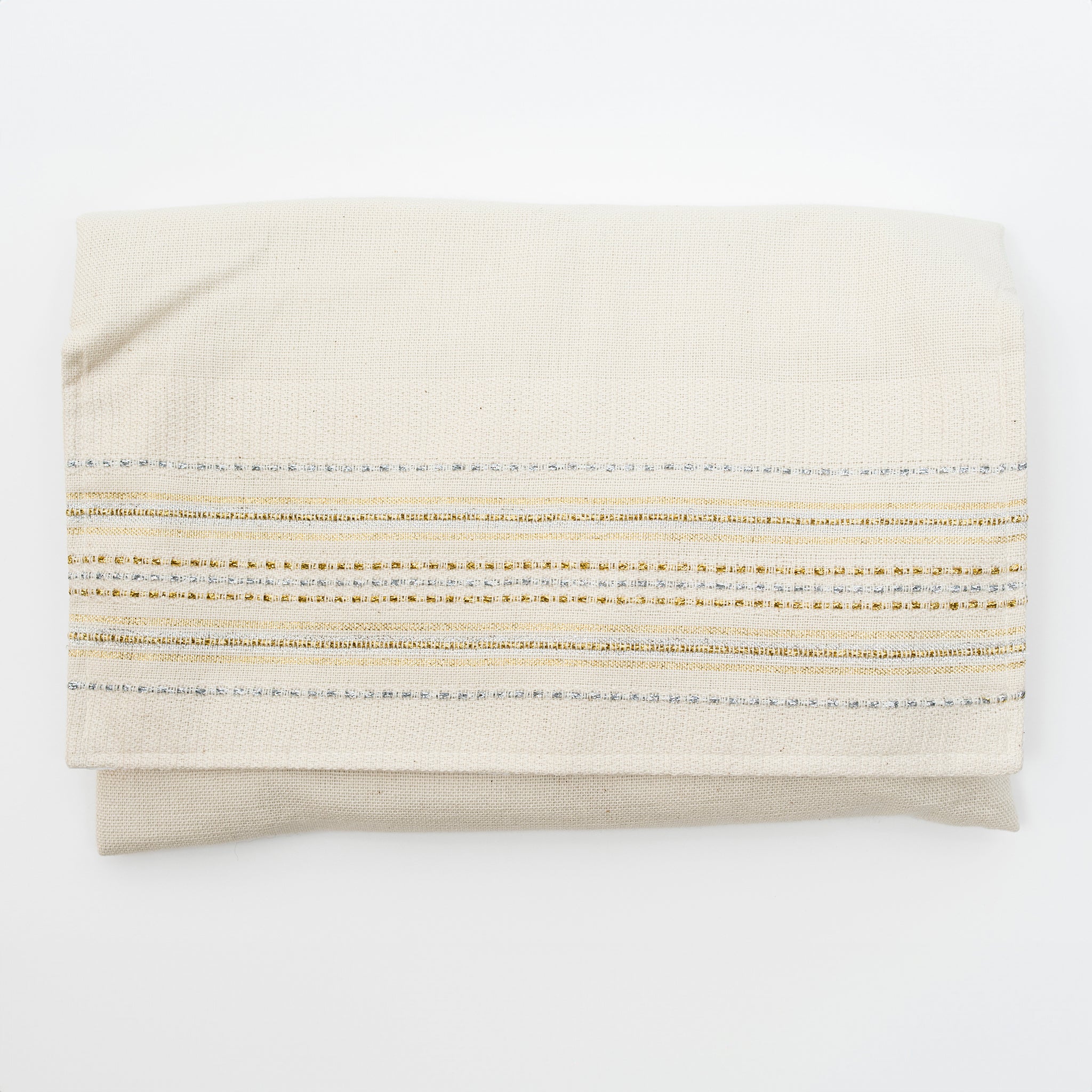 Elia - Cotton Tallit - Gold and Silver on Off-White