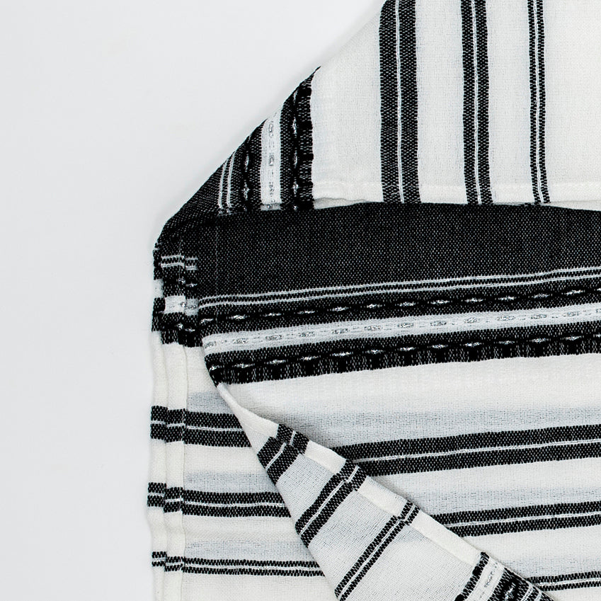 Samuel - Wool Tallit - Black and Silver on White