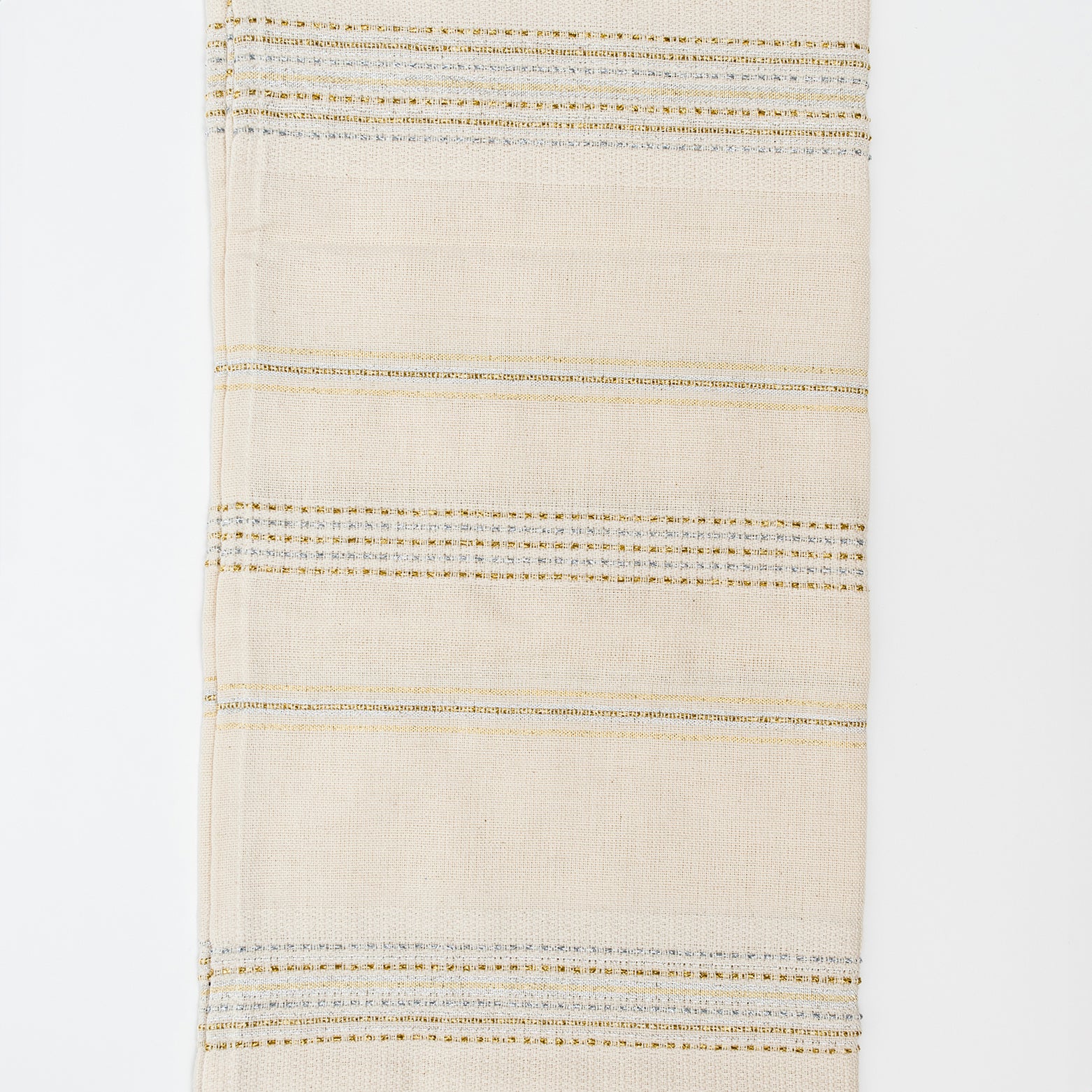 Elia - Cotton Tallit - Gold and Silver on Off-White