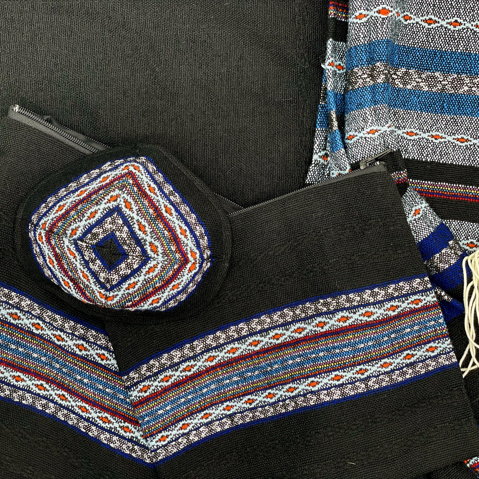Gabrieli Premium - Wool Tallit - Multi color with Silver on Black