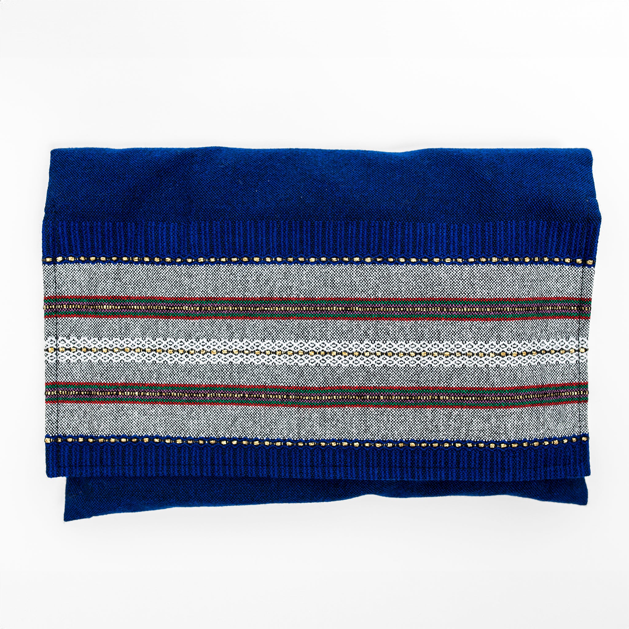 Elia - Cotton Tallit - Gray With Gold on Blue