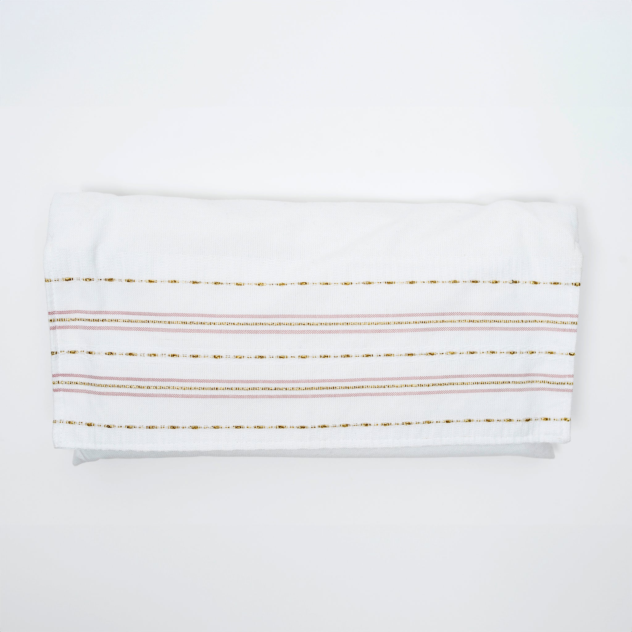 Elia - Cotton Tallit - Pink and Gold on White