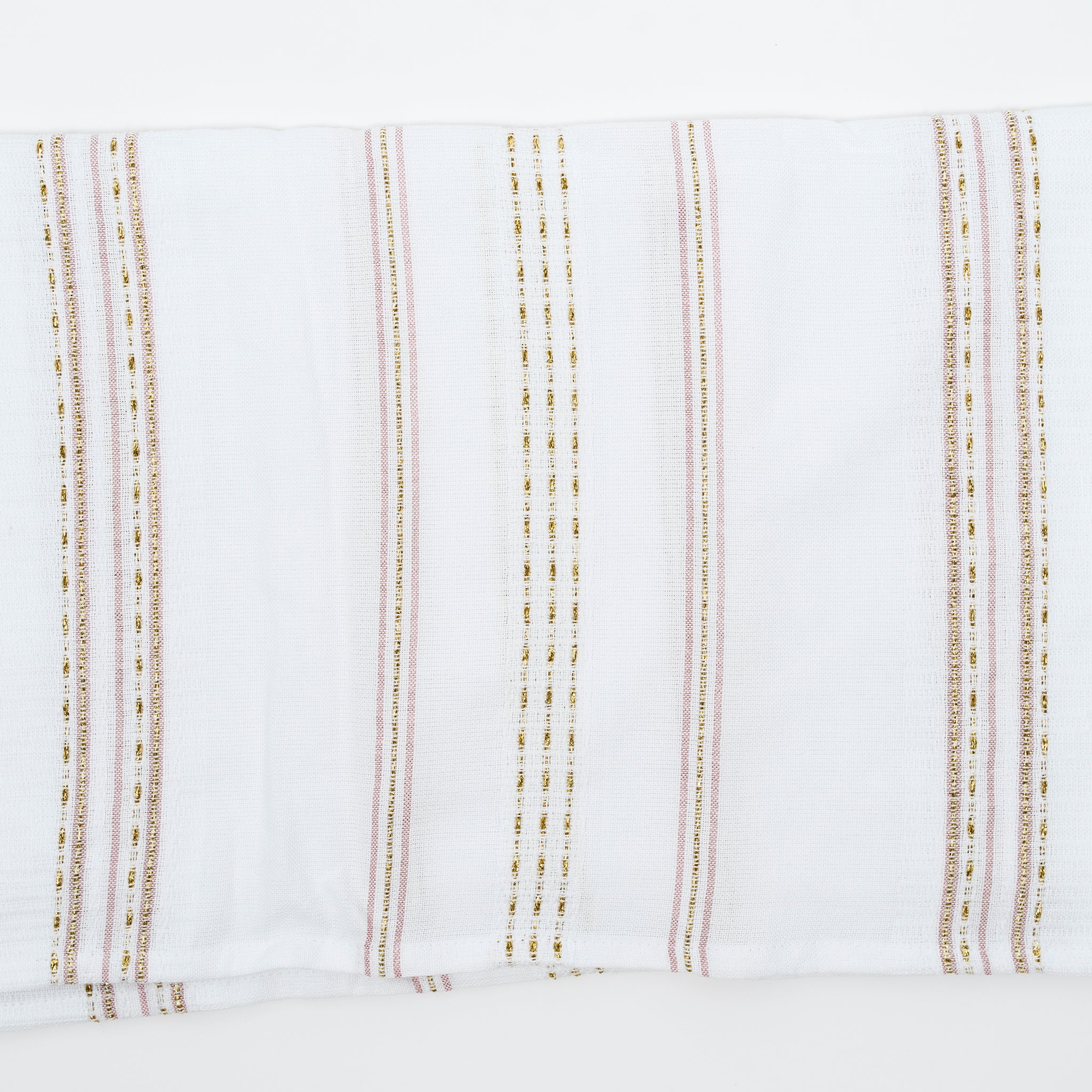 Elia - Cotton Tallit - Pink and Gold on White