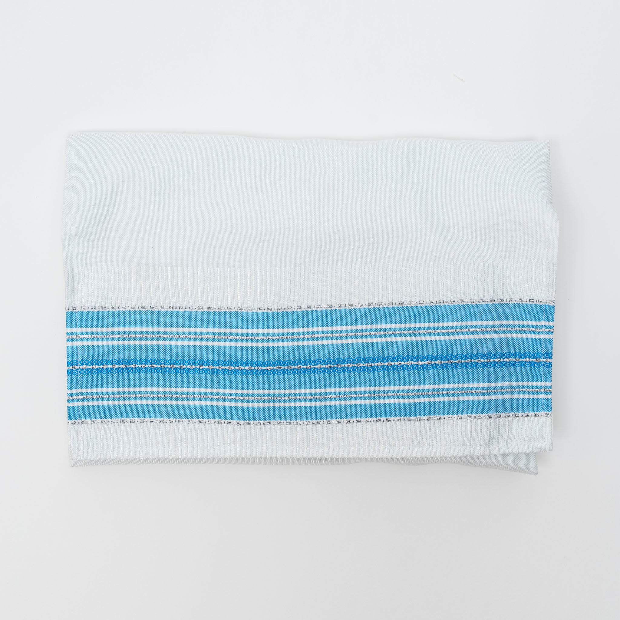 Elia - Silk Tallit - Flag Blue with Silver on White