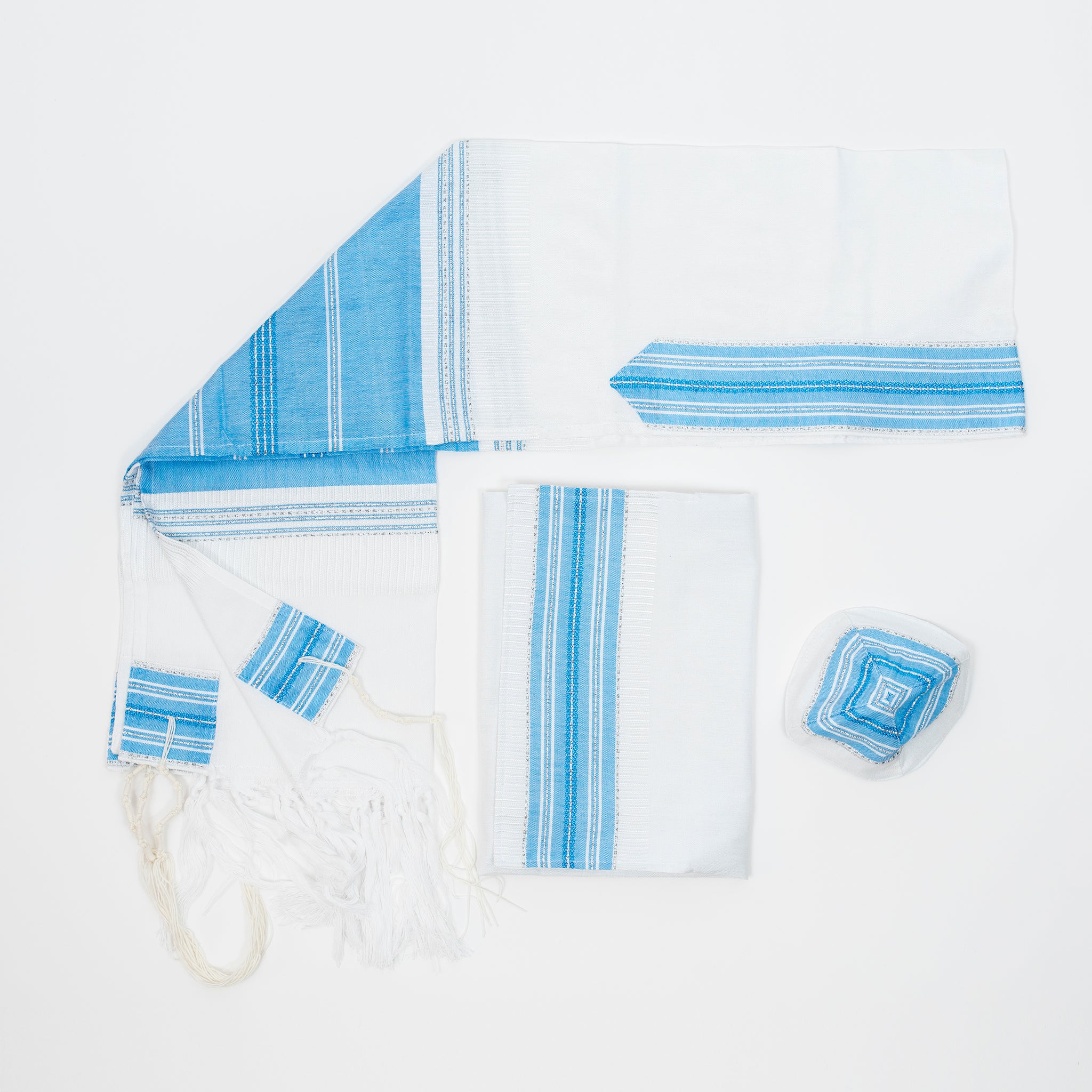 Elia - Silk Tallit - Flag Blue with Silver on White