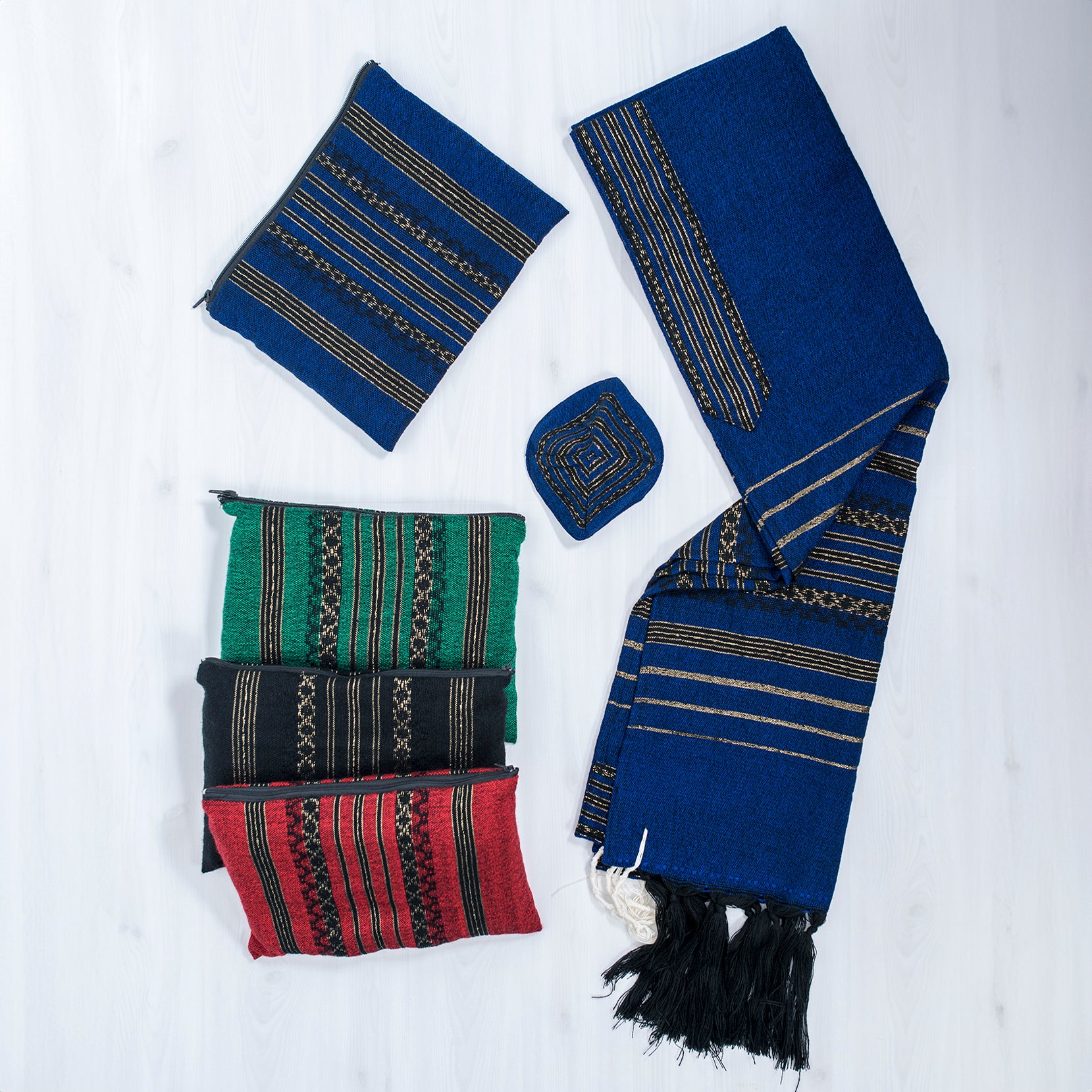 Hagar - Wool Tallit - Black and Gold on Blue