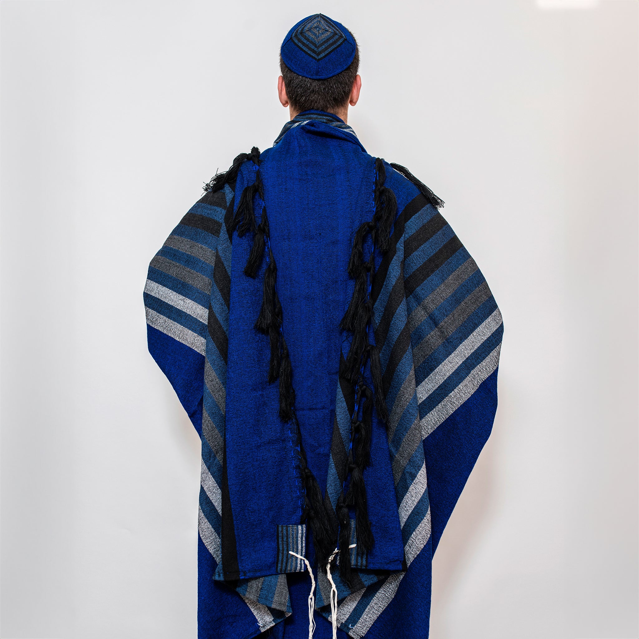 Gad - Wool Tallit - Grey on Blue