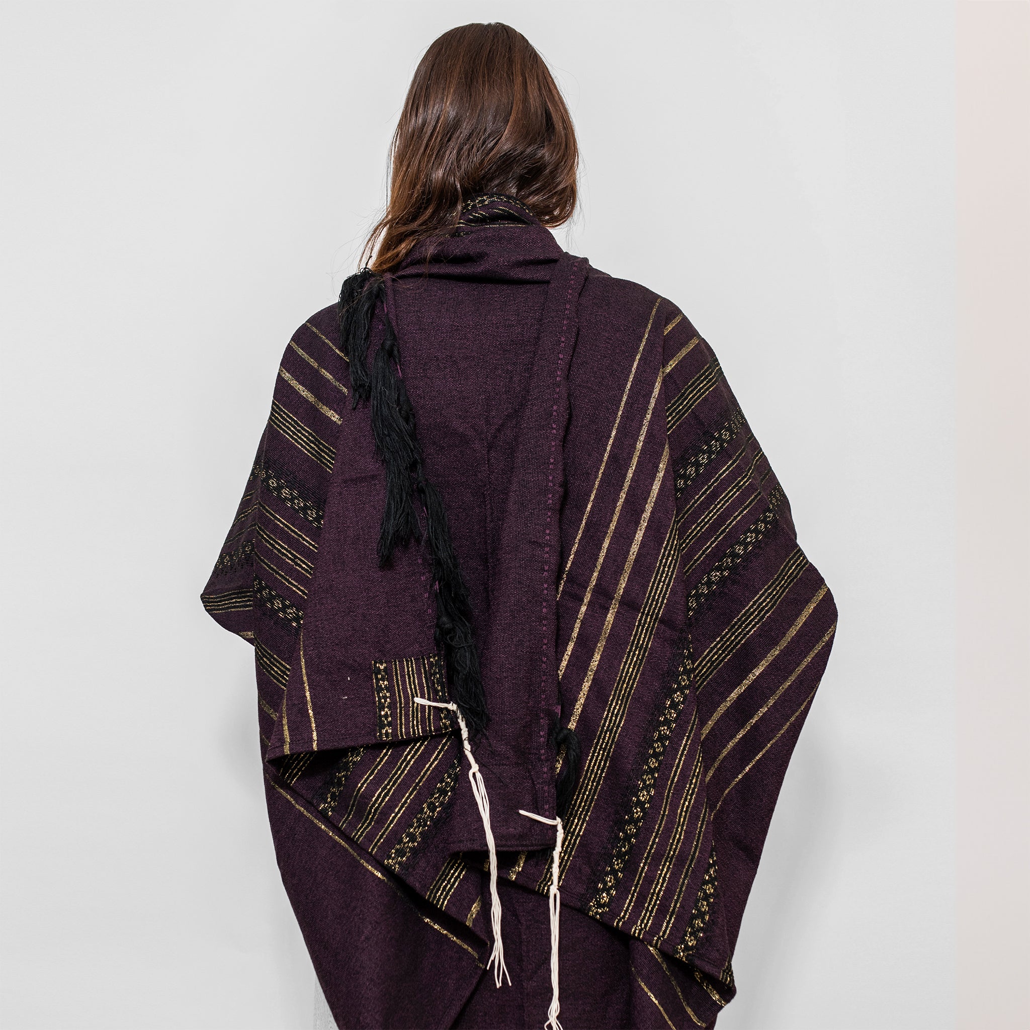 Hagar - Wool Tallit - Black and Gold on Purple
