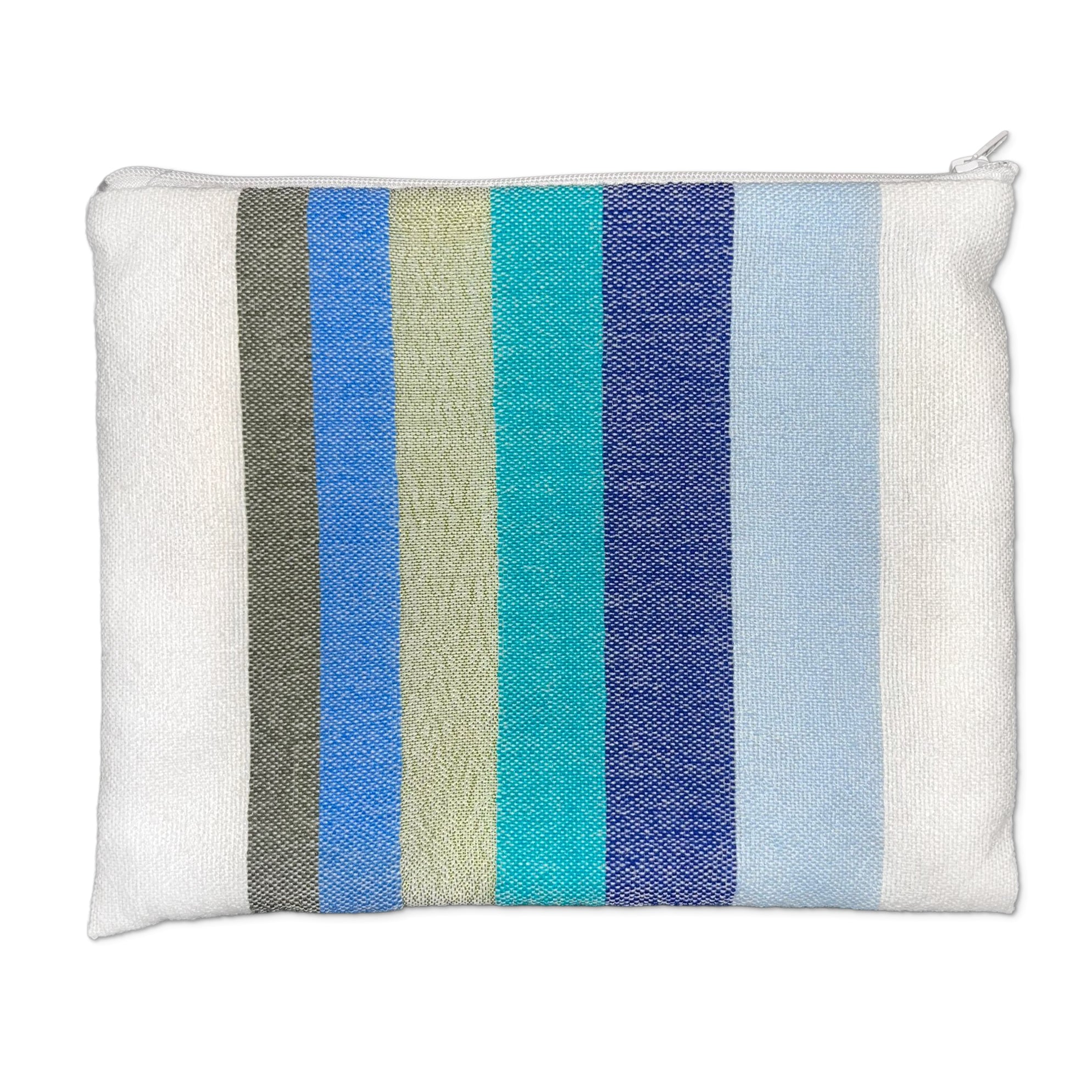 Omer - Wool Tallit - Wide Stripes in shades of Blue and green