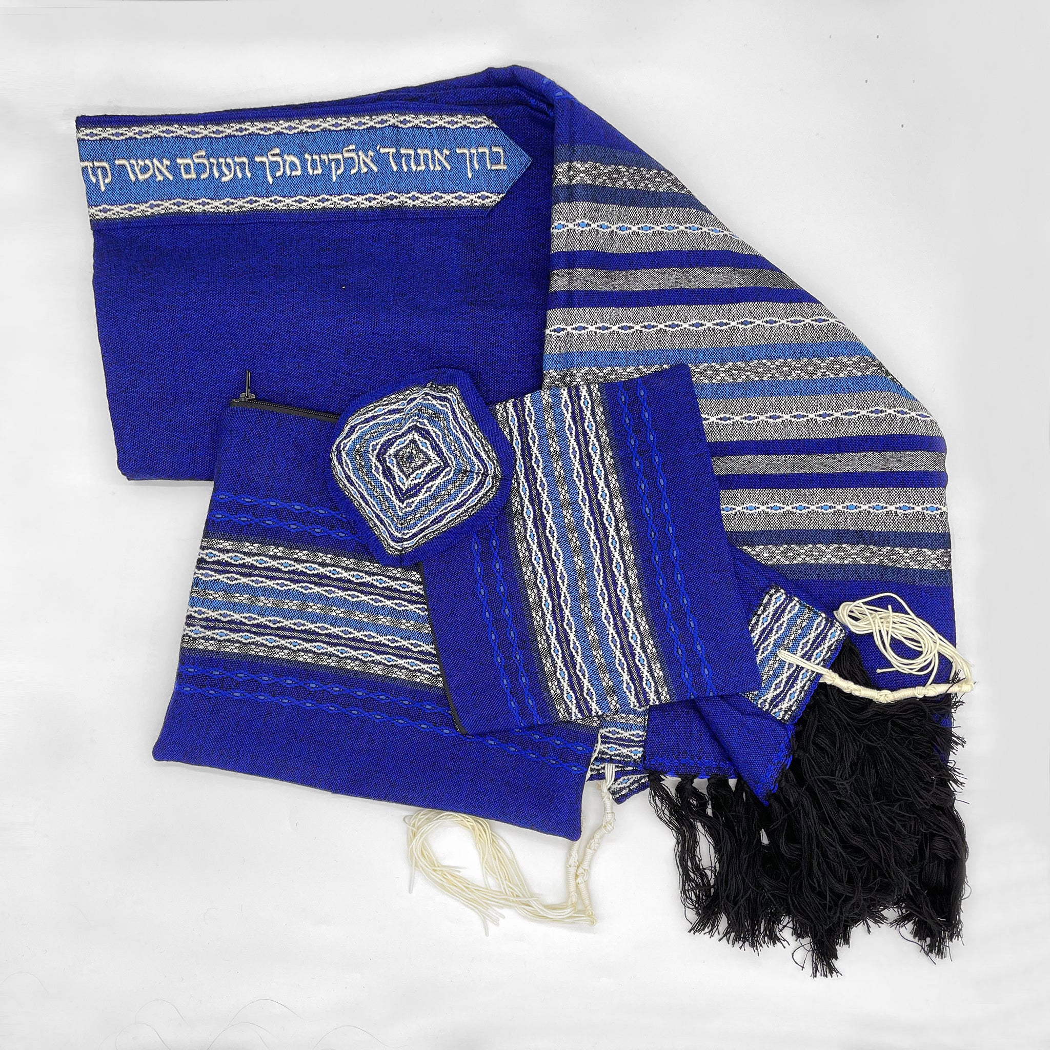 Gabrieli Premium - Wool Tallit - Shades of Blue with Silver on Blue