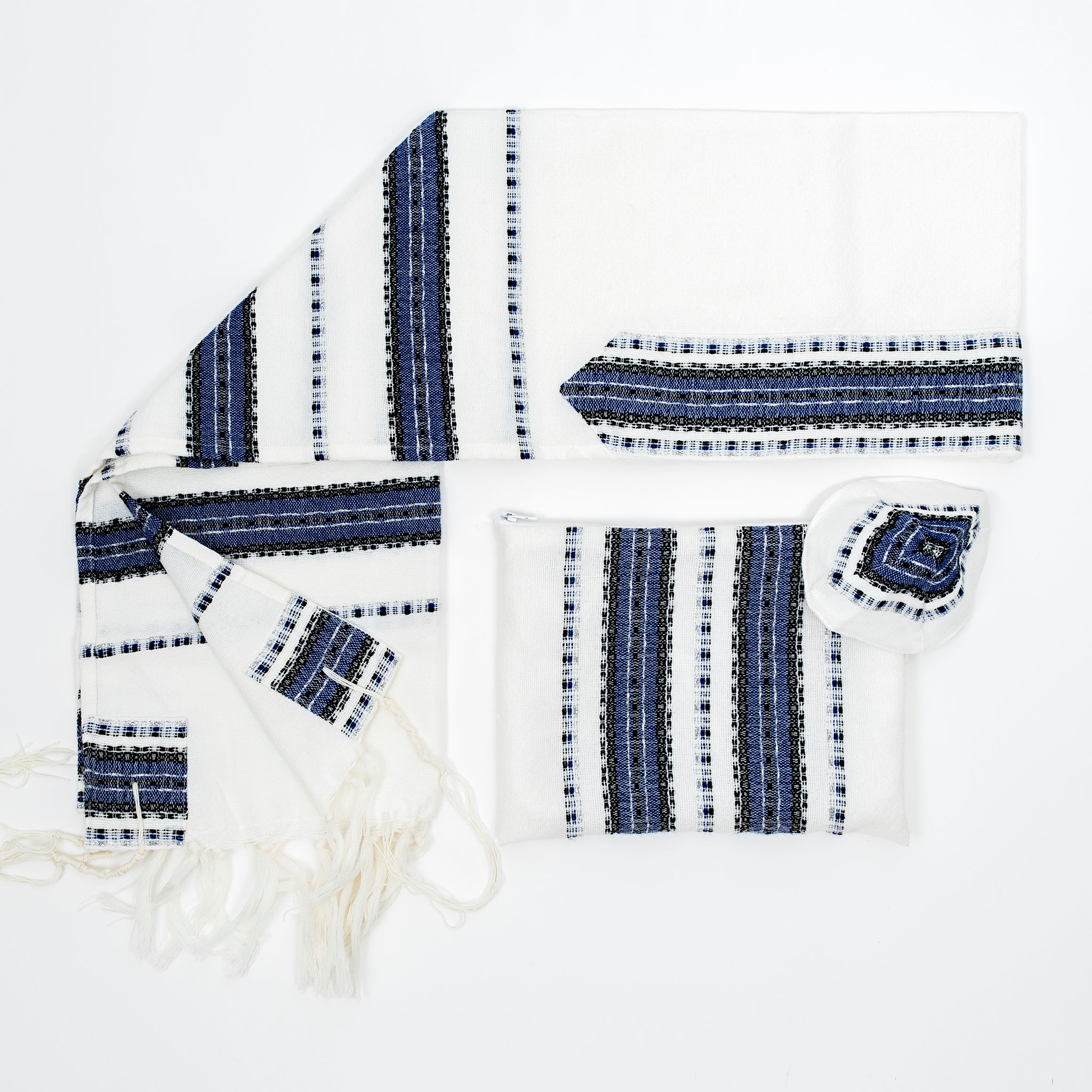 Ruth - Wool Tallit - Blue and Black with Silver