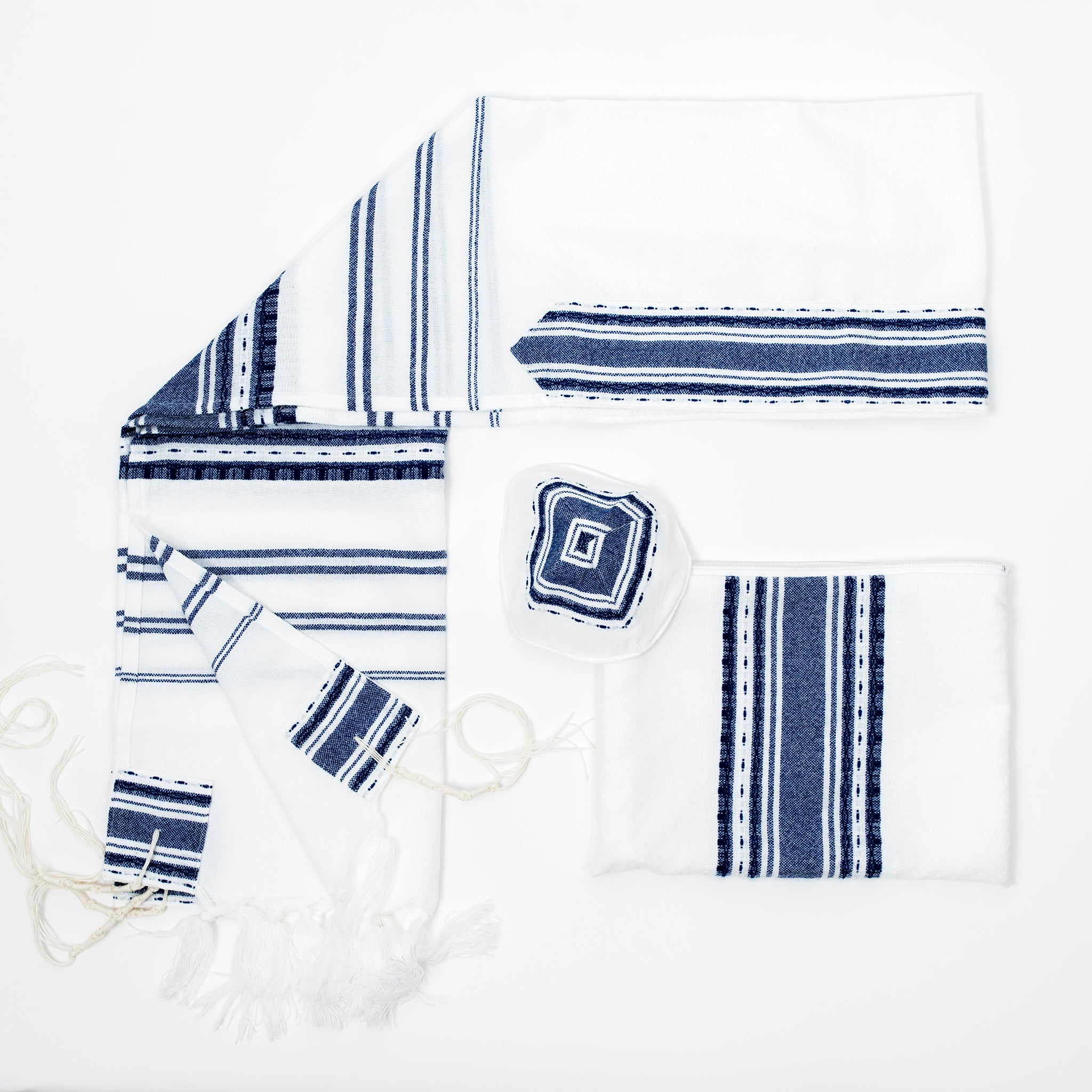 Samuel - Wool Tallit  - Blue on White