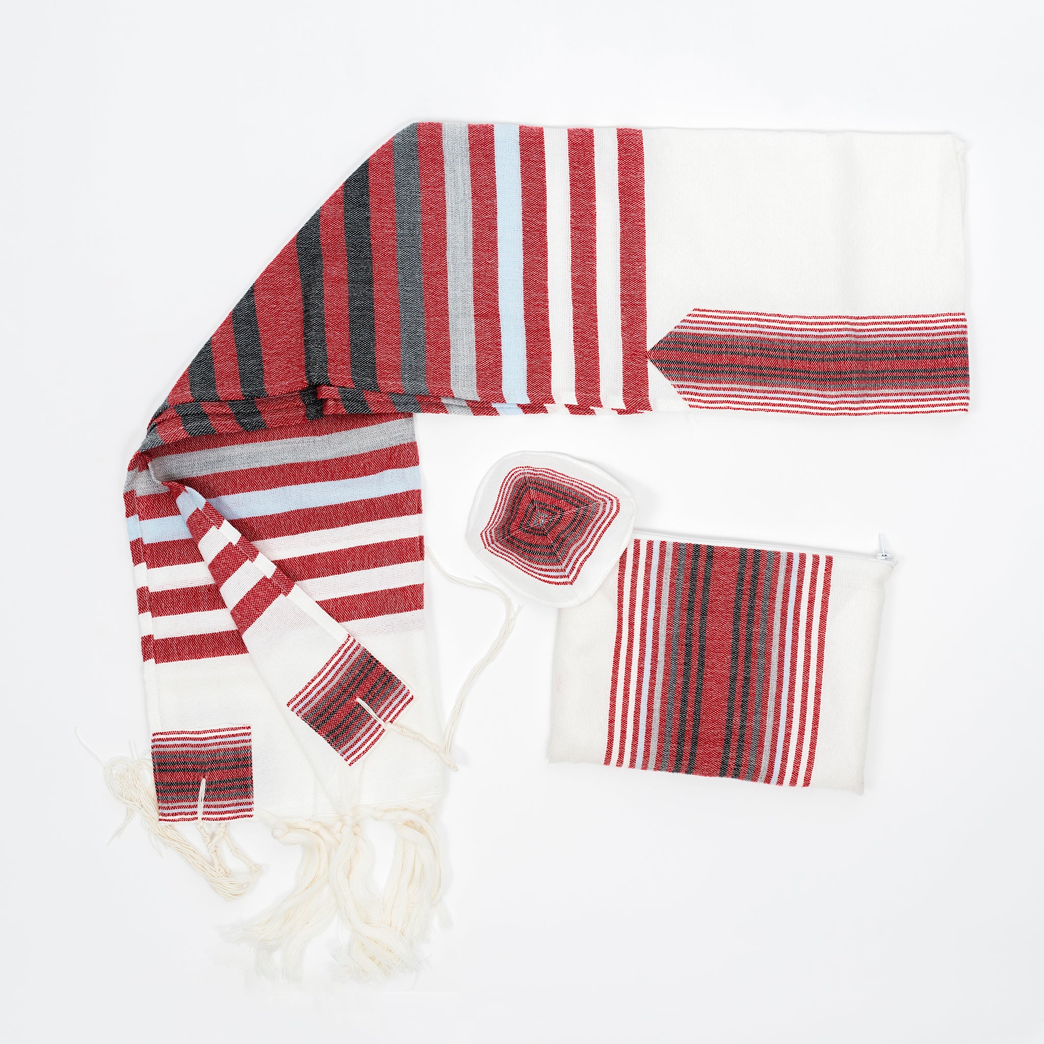 Ron - Wool Tallit  - Red and Black Stripes